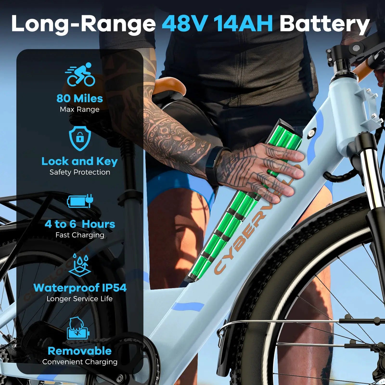 Cybervelo 1000W Peak 26" Electric Bike Adults 80Miles Removable Battery 7-Speed Ebike Beach Snow Commute E Bicycle for Men Women EK2 by Beastly Survival Outlet