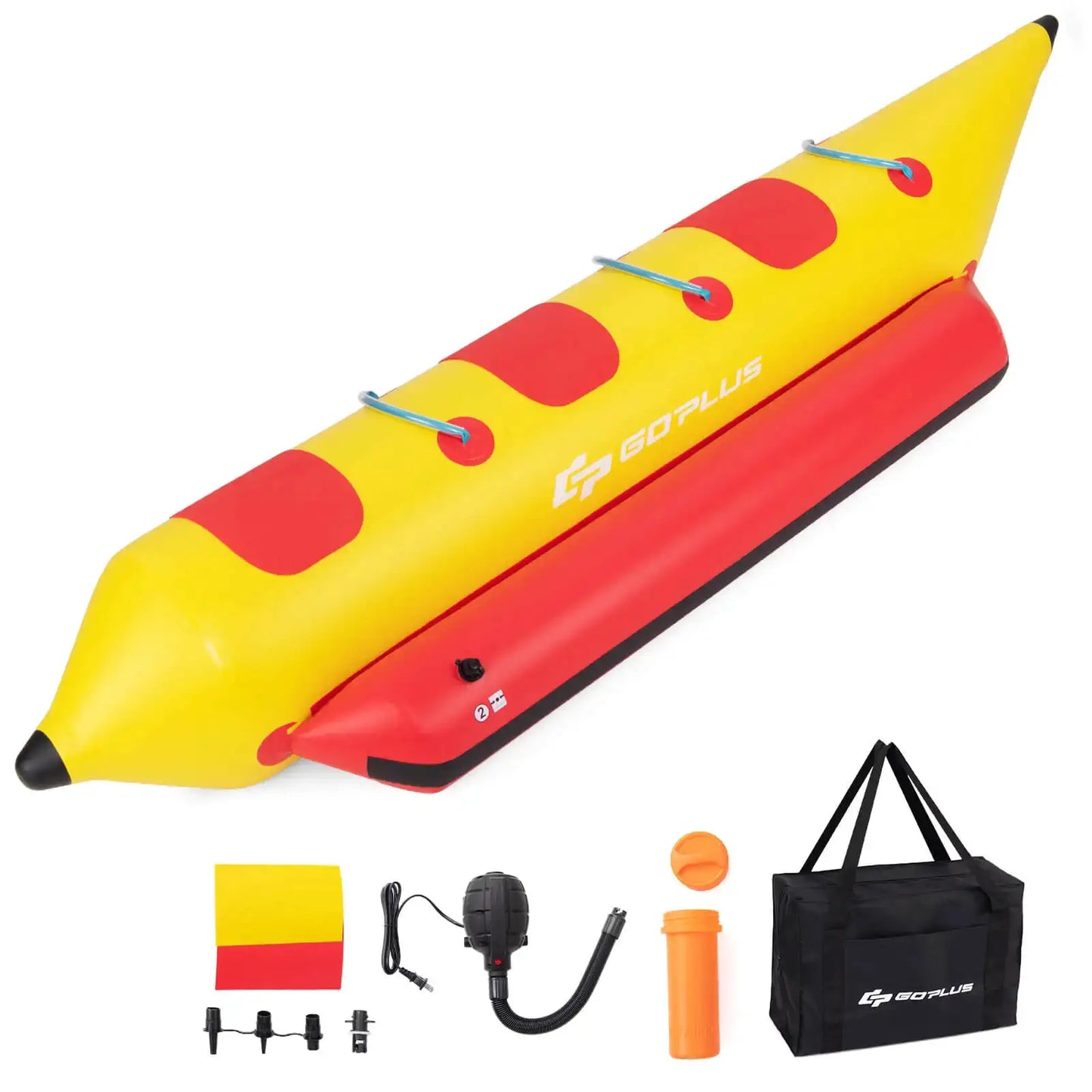 3-Person Inflatable Banana Boat w/ Boating and Water Sports Electric Air Pump by Beastly Survival Outlet