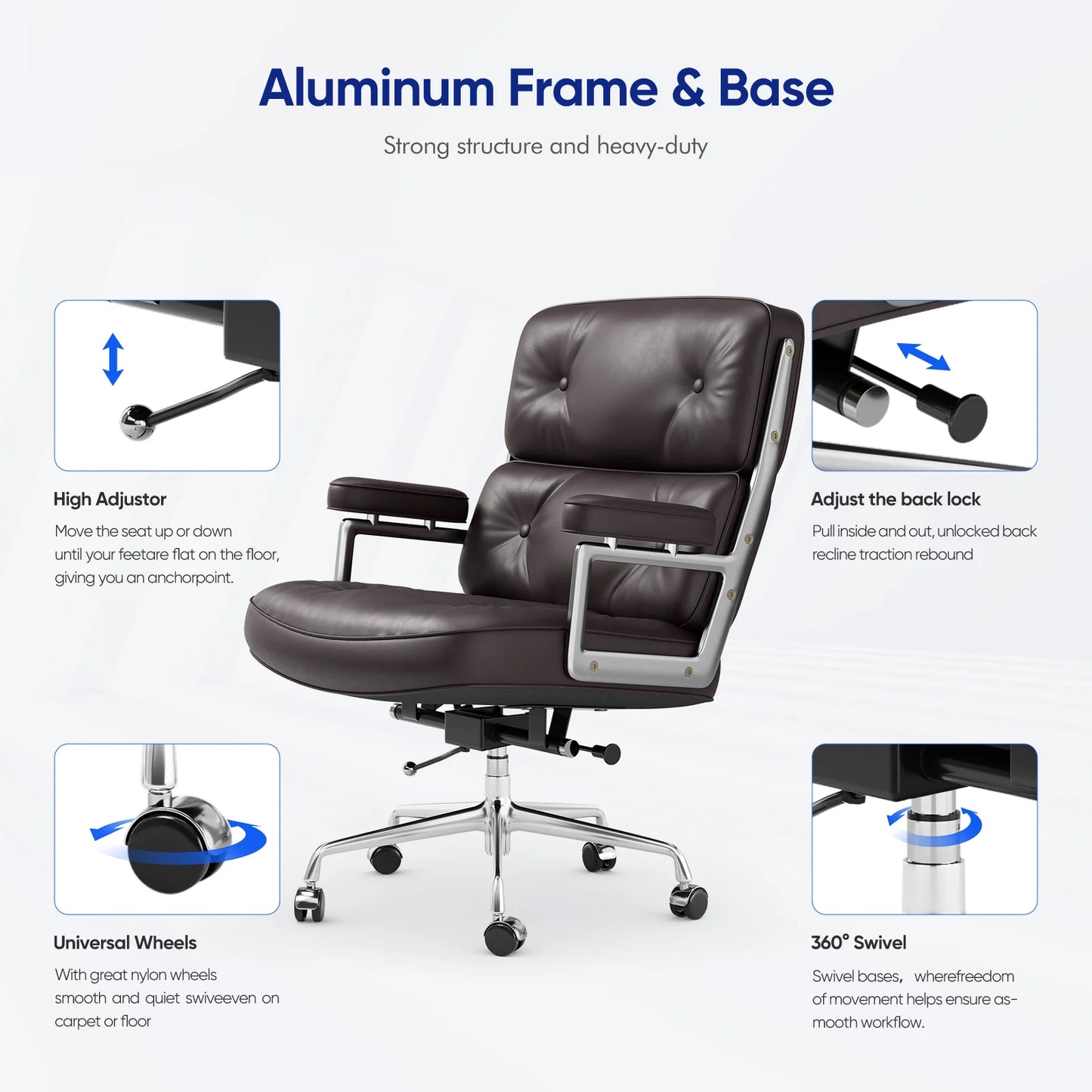 Executive Leather Chair With Thick Back Ergonomic Swivel Pro
