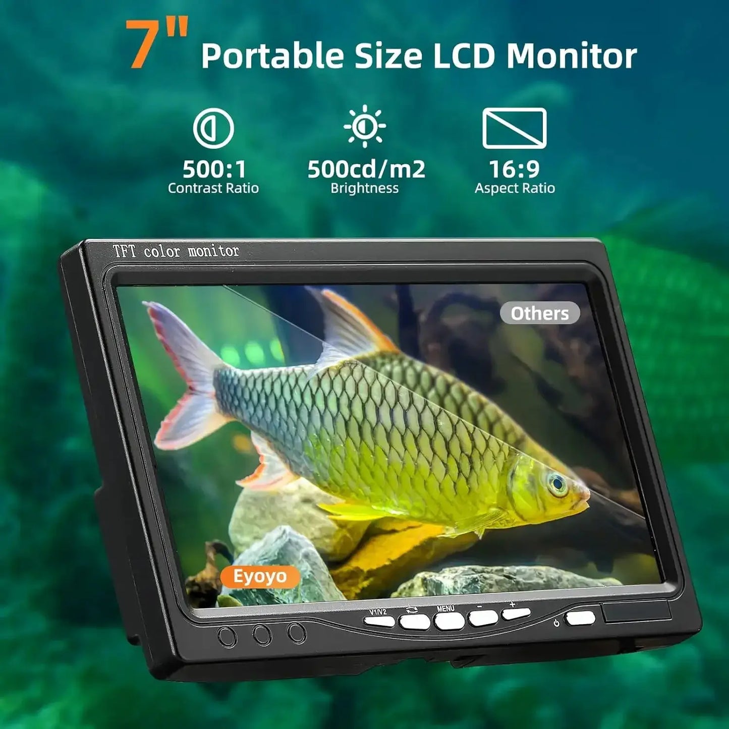 Eyoyo Underwater Fishing Camera 7'' LCD Monitor Fish Finder Waterproof 1000TVL12pcs Infrared Lights for Lake, Boat, Ice Fishing by Beastly Survival Outlet
