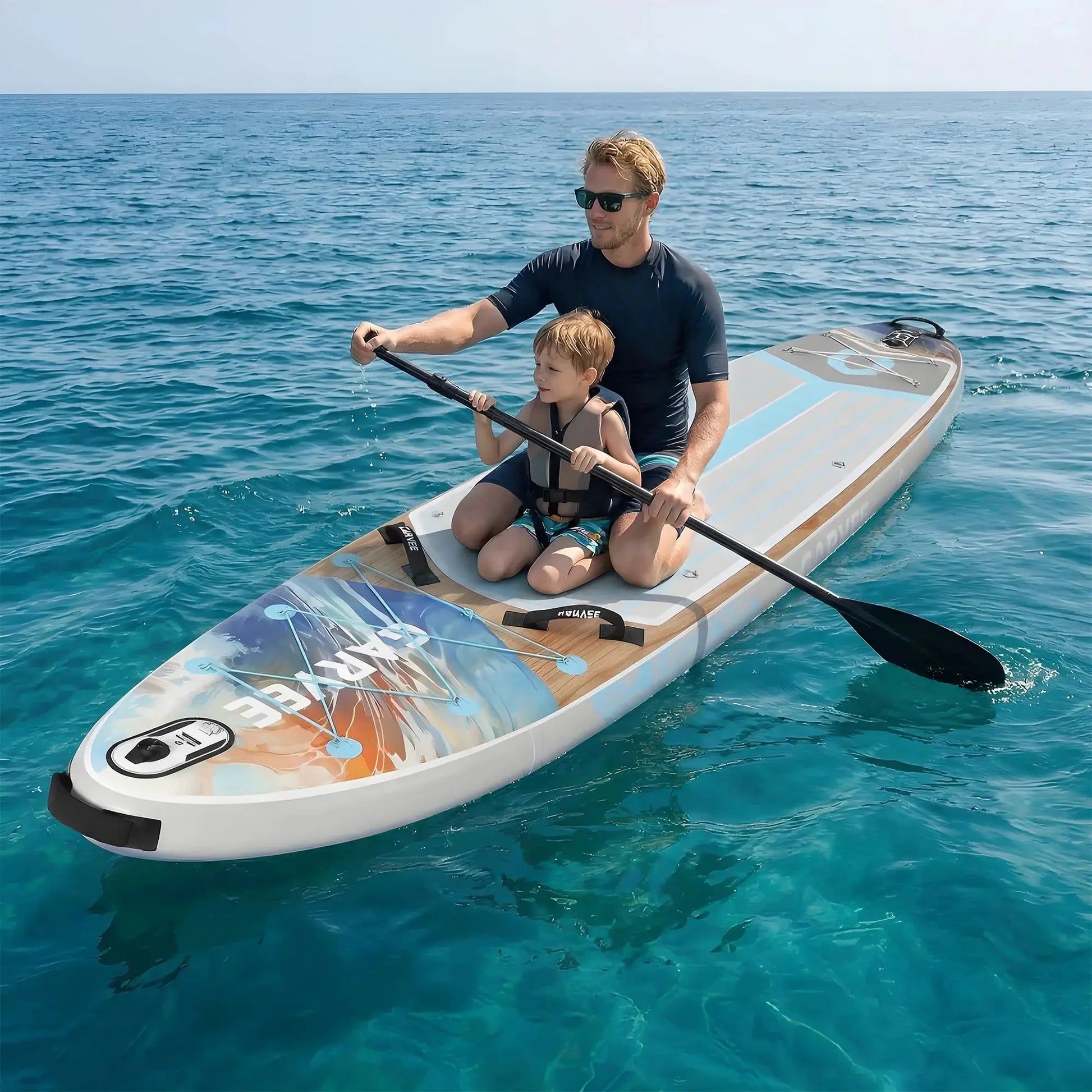 Extra Wide Stable Inflatable Stand Paddle Paddle Board for Adults & Youth – Ultra-Light PVC, Non-Slip EVA Deck, 450lbs Capacity, Adjustable Paddle, High Pressure Pump & Backpack by Beastly Survival Outlet
