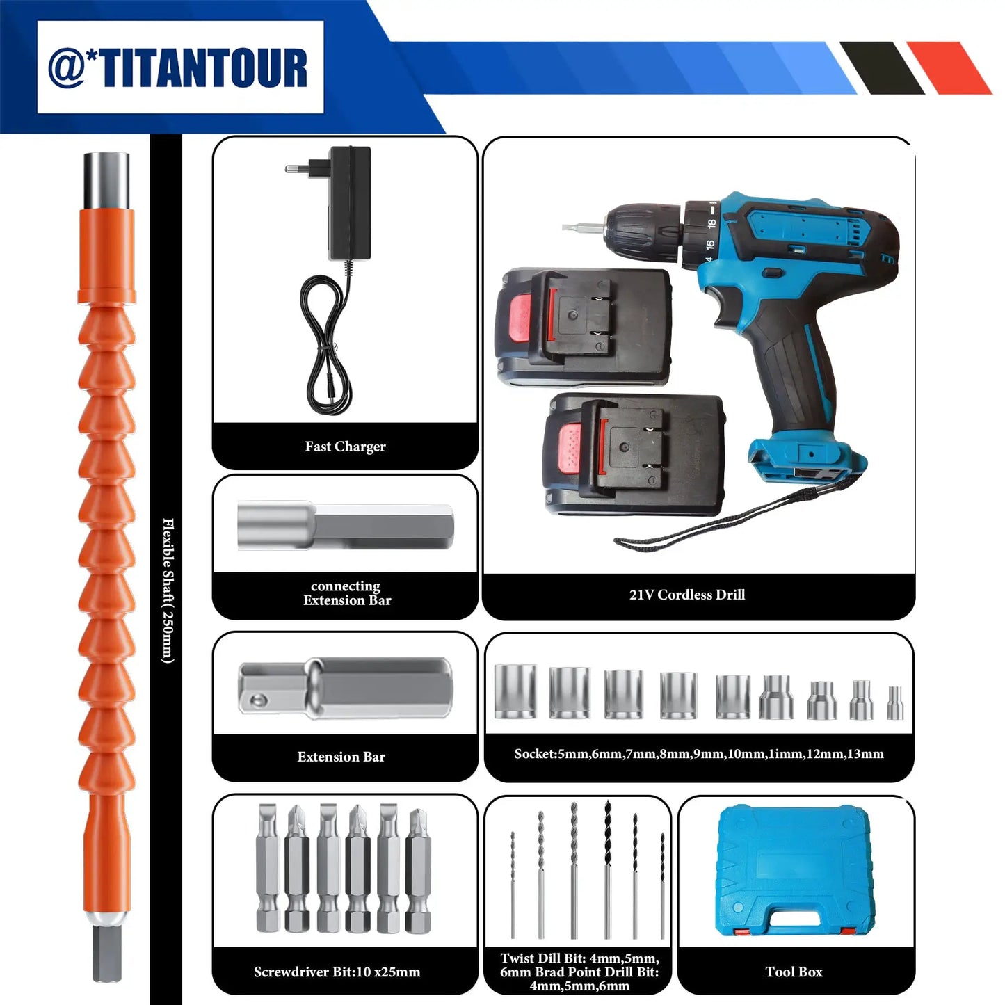 21V Cordless Drill Driver with 2 Batteries, Electric Screwdriver Set, 6 Speed, 18+1 Torque, Power Drill with Drill Bits Kit for by Beastly Survival Outlet