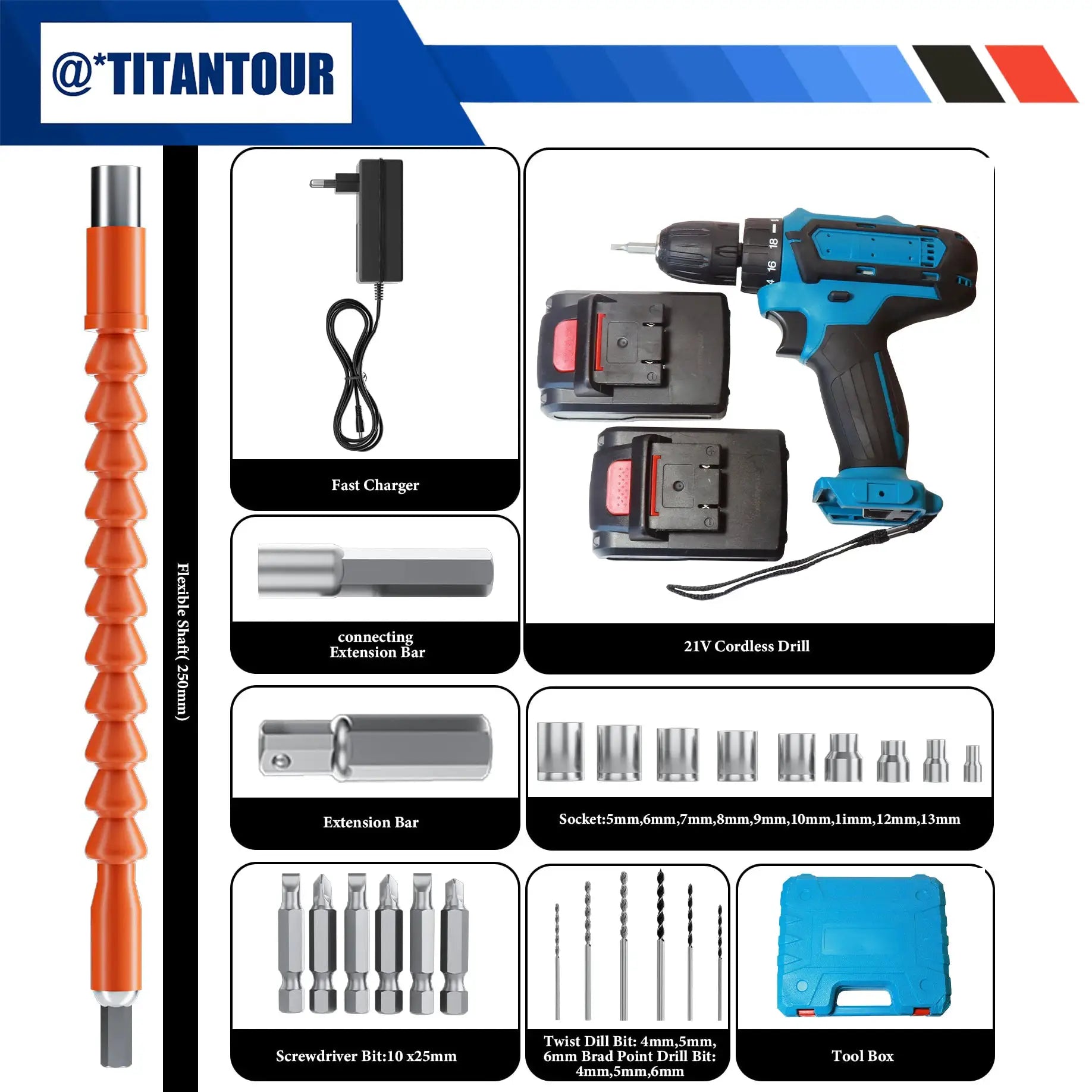 21V Cordless Drill Driver with 2 Batteries, Electric Screwdriver Set, 6 Speed, 18+1 Torque, Power Drill with Drill Bits Kit for by Beastly Survival Outlet