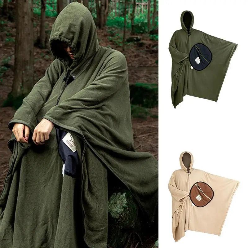 Wearable Sleeping Bag Poncho For Camping Hooded Fleece Blanket Warmth Cotton Filling Adult Standard Length 1.8m