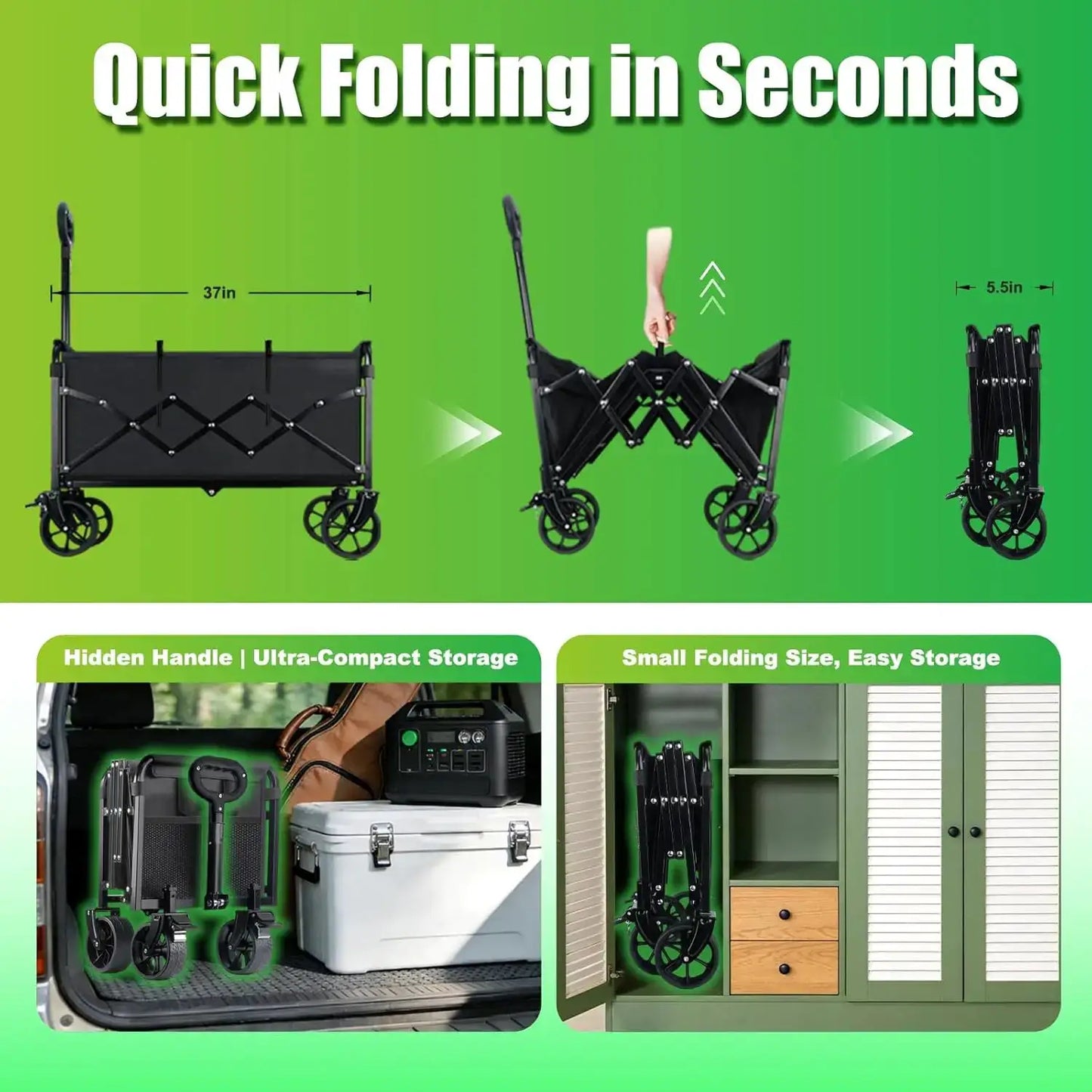 500LBS Collapsible Folding Wagon Carts with Table - 230L Large Foldable Collapsible Portable Wagon Cart with Breaks, Heavy Duty by Beastly Survival Outlet