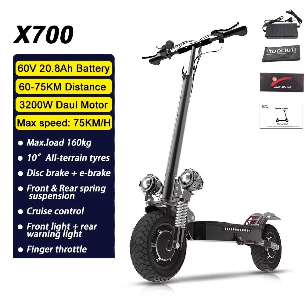 75kmh Dual Motor 3200W Foldable Electric Scooter Fat Tires 2 by Beastly Survival Outlet