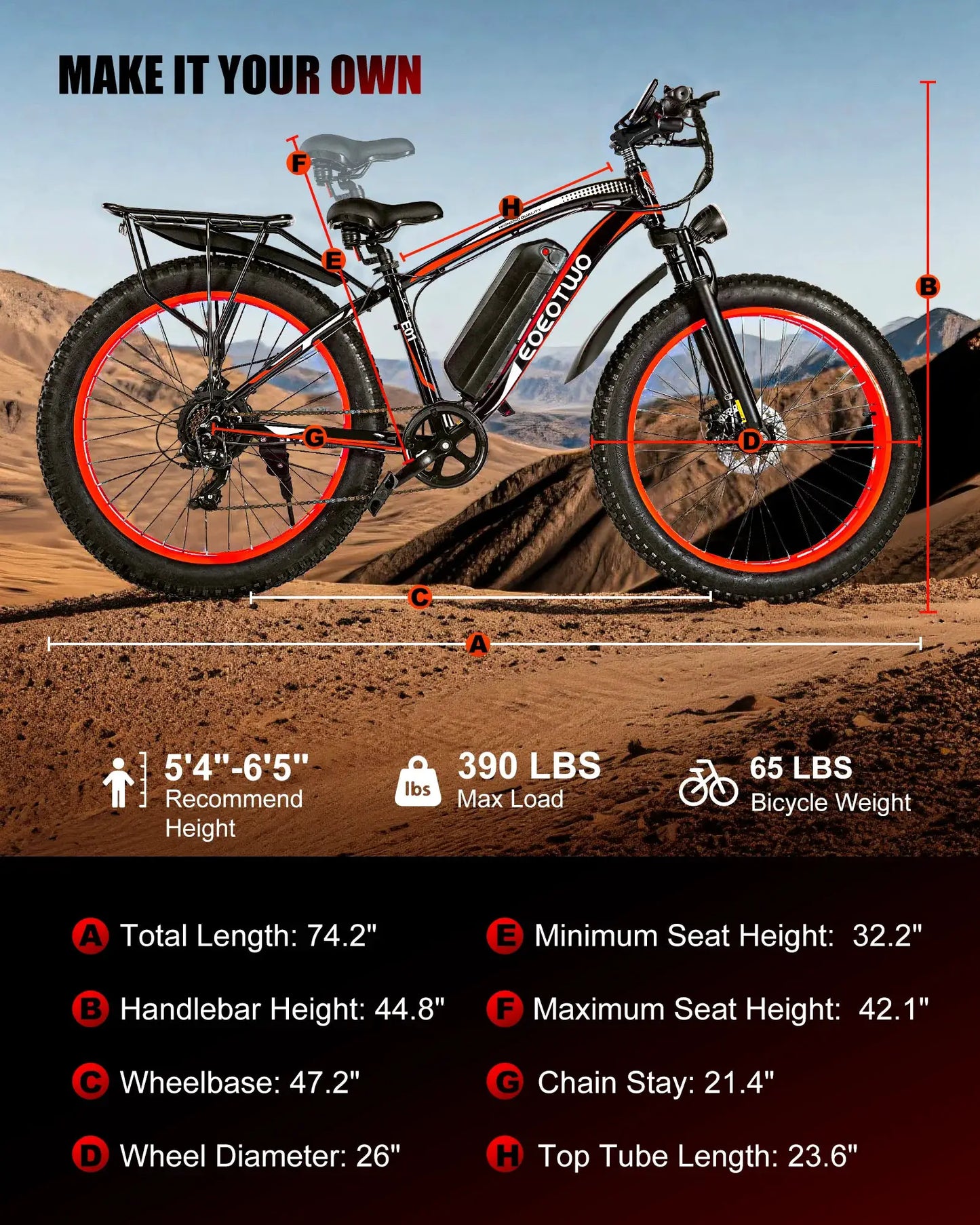 EOEOTWO 1500W Electric Bike 48V 15Ah Battery 26" 4.0 Fat Tire Ebike 34MPH High Speed Mountain Bicycle Off-Road Snow Bike for Adults by Beastly Survival Outlet