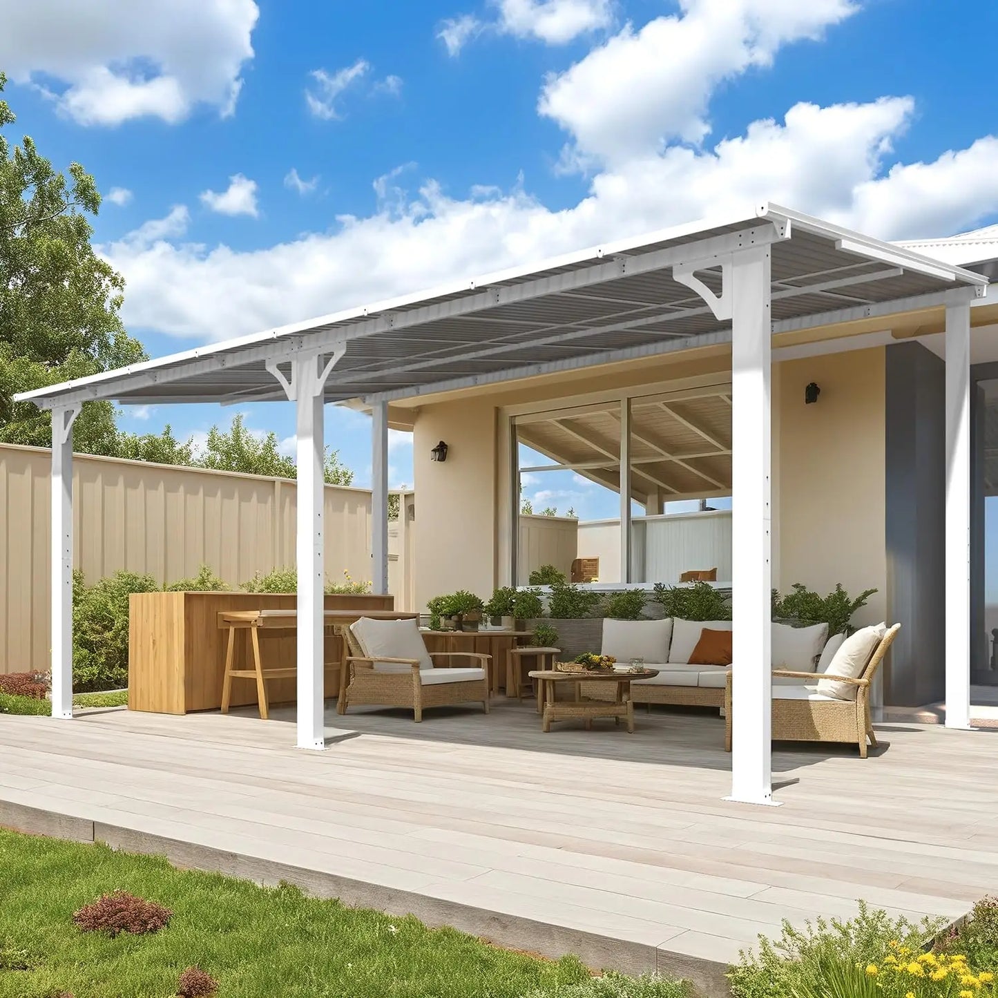 16x10 White Gazebo Pergola For Patio Lean To Shelter Outdoor
