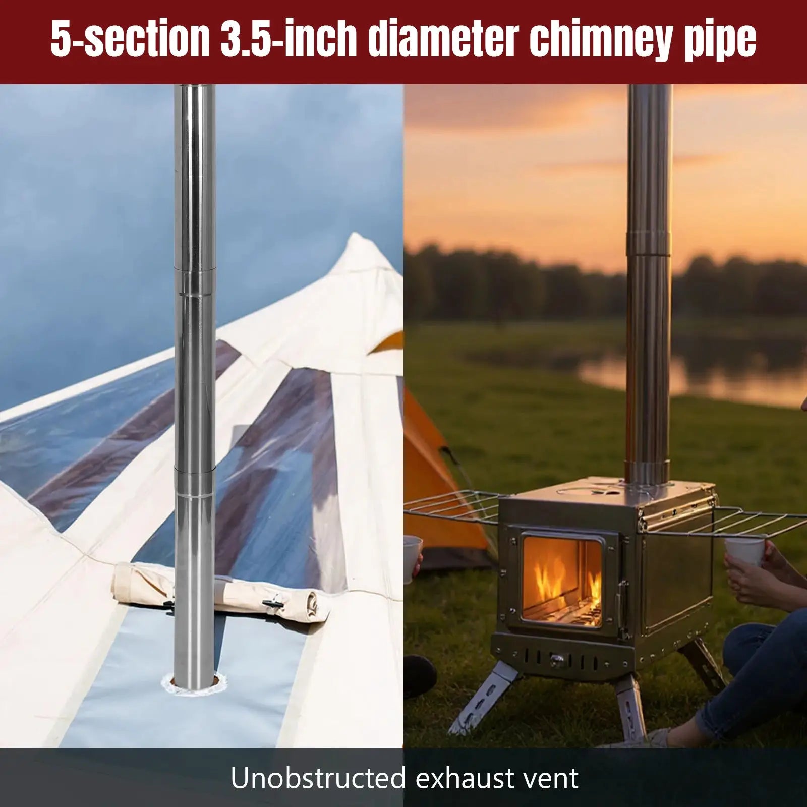 Large Tent Heating Stove with Chimney Pipe Stainless Steel Firebox Rust Proof Portable Wood Burning Stove for Outdoor Camping by Beastly Survival Outlet