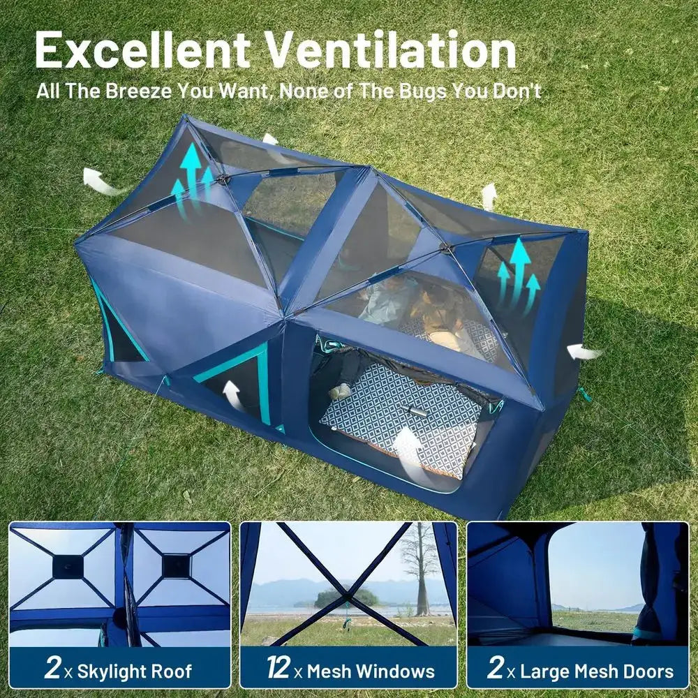 4 6 8 Person Instant Pop Up Cabin Tent, Easy 60 Second Setup, Weather Resistant Camping Family Hub Tent with Rain Fly and Carry by Beastly Survival Outlet