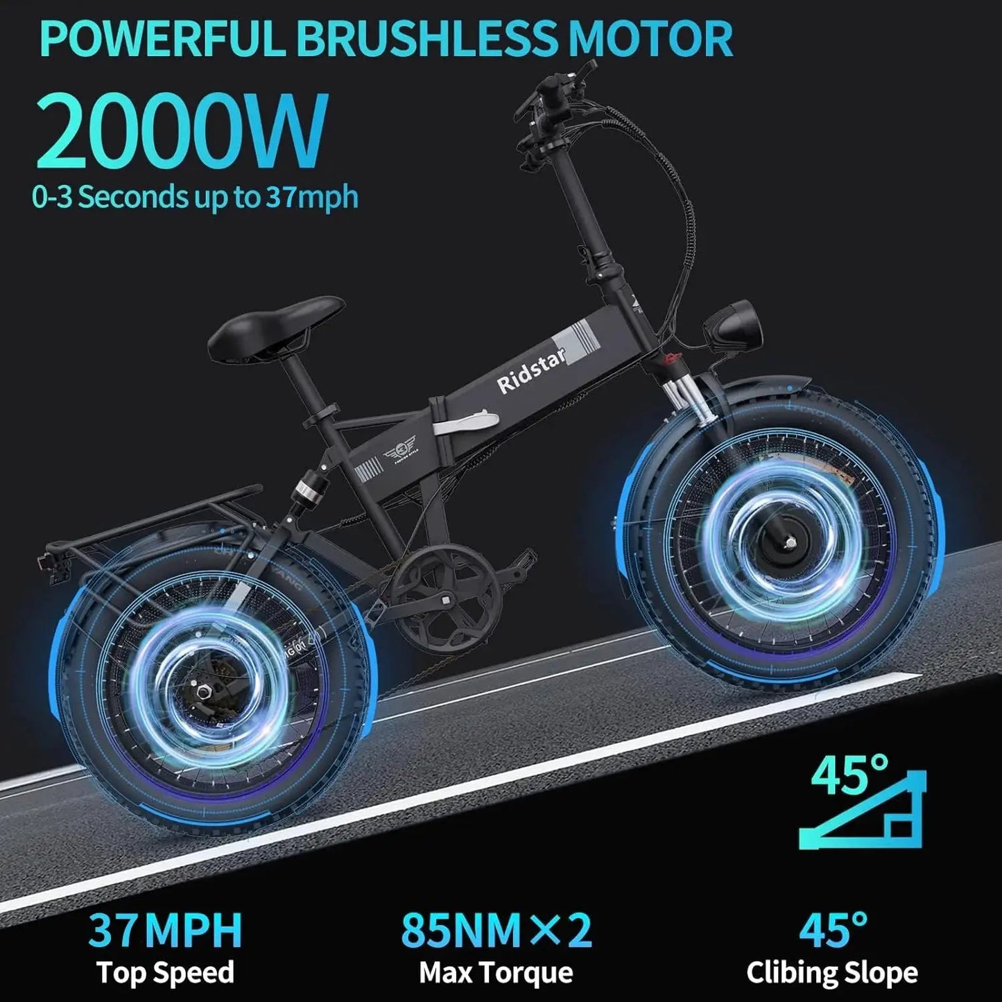 Ridstar H26Pro Folding Electric Bike 2000W 37MPH 48V 23Ah 26" Fat Tire City Commuter E-Bike for Men Women Foldable Bicycle by Beastly Survival Outlet