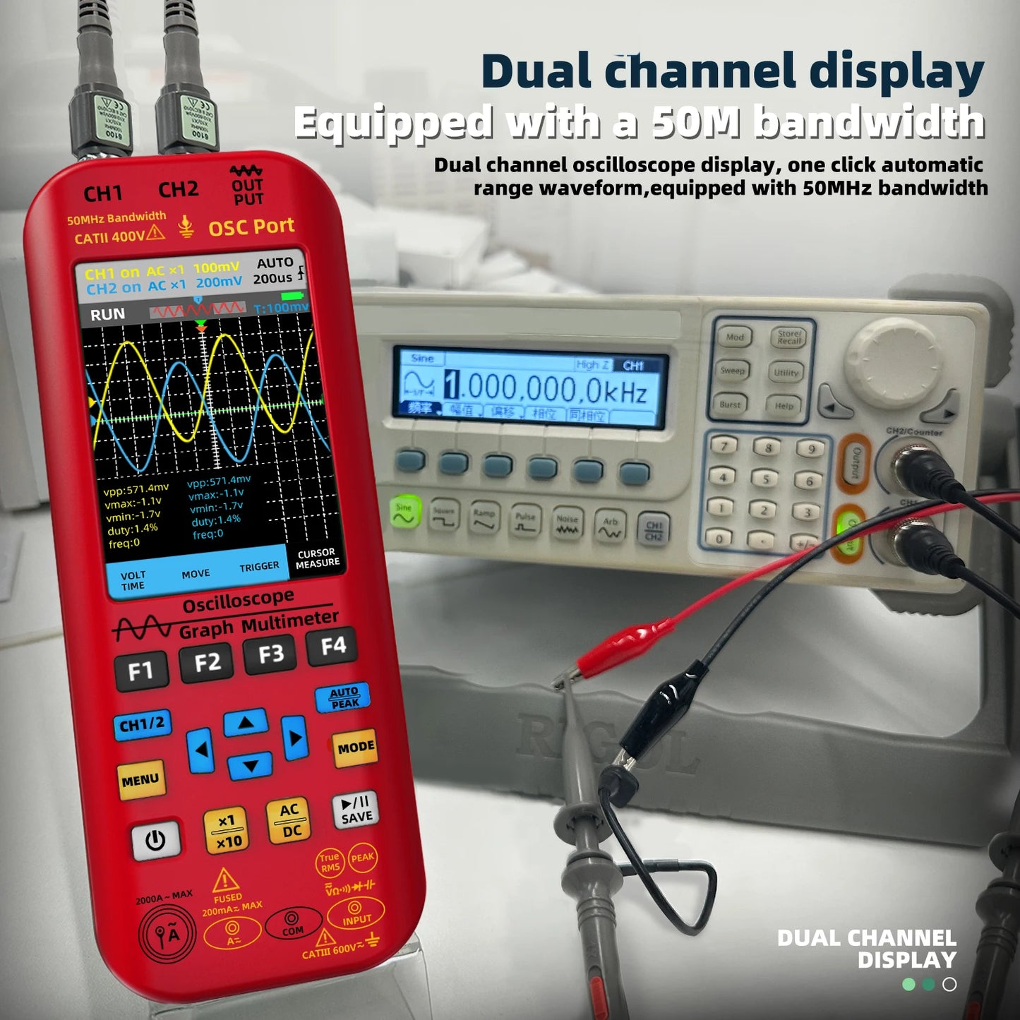 MAXRIENY O9 Handheld Oscilloscope Multimeter 50MHz 2ChannelX