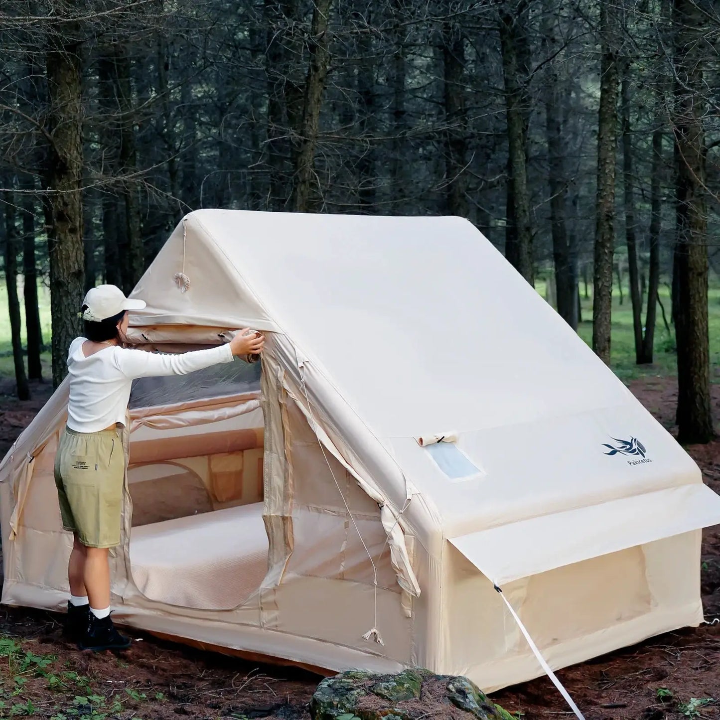 PAKICETUS Inflatable Tent With Skylight, Quick Setup Blow Up Tents With Pump, 4-6 PersonOutdoor Family Luxury Tent by Beastly Survival Outlet