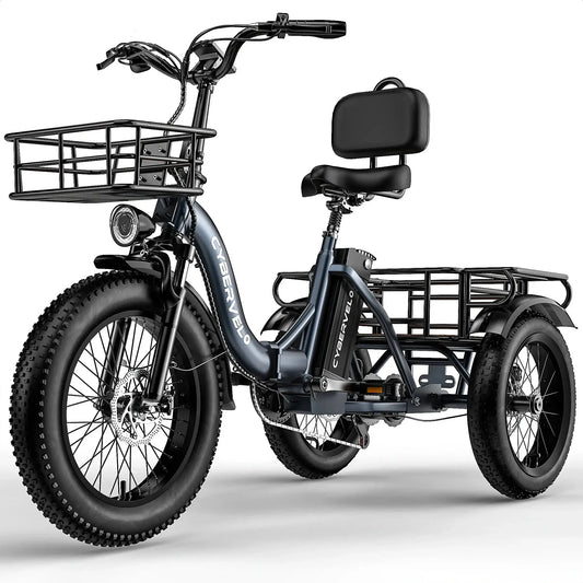 1000W Peak Three-Wheels Step-Thru Folding Ebike, 48V 20.8AH Removable Battery, 7-Speed Urban City Commuter Electric Tricycle for Adults Cybervelo C16 by Beastly Survival Outlet