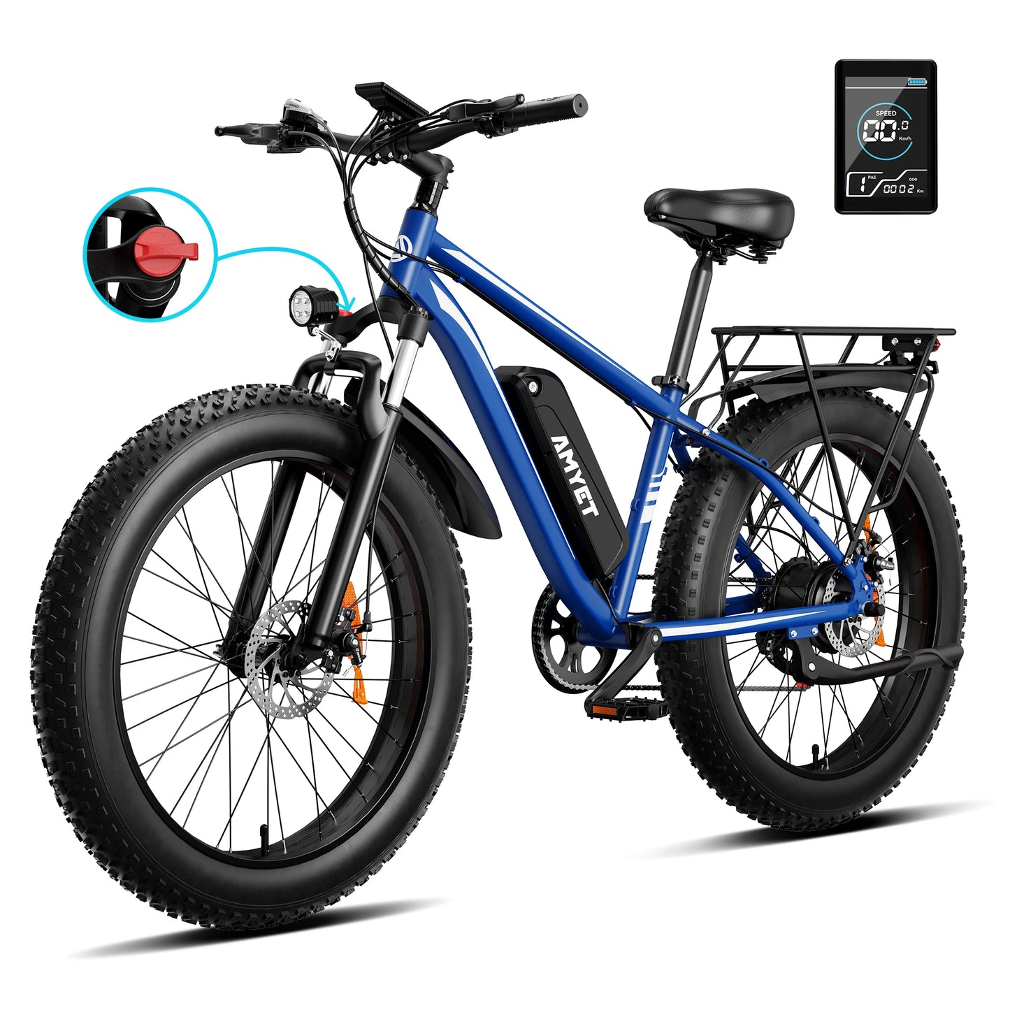 Amyet EB26 Fat Tire Electric Bike 28MPH 1500W Blue Mountains by Beastly Survival Outlet