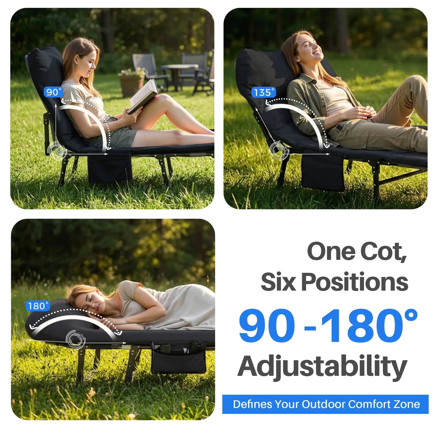 JHK Folding Camping Makeshift Bed with Mattress Lightweight Adjustable Camping Bed Supports 450 lbs Camping Cot with Carry Bag 6 Angle Camping Bed for Camp Outdoor by Beastly Survival Outlet