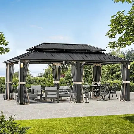 Modern Shade Horizon Hardtop Gazebo 12x20 Ft With LED Lights