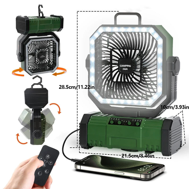 30000mAh Rechargeable Camping Fan with LED Lantern and Remote