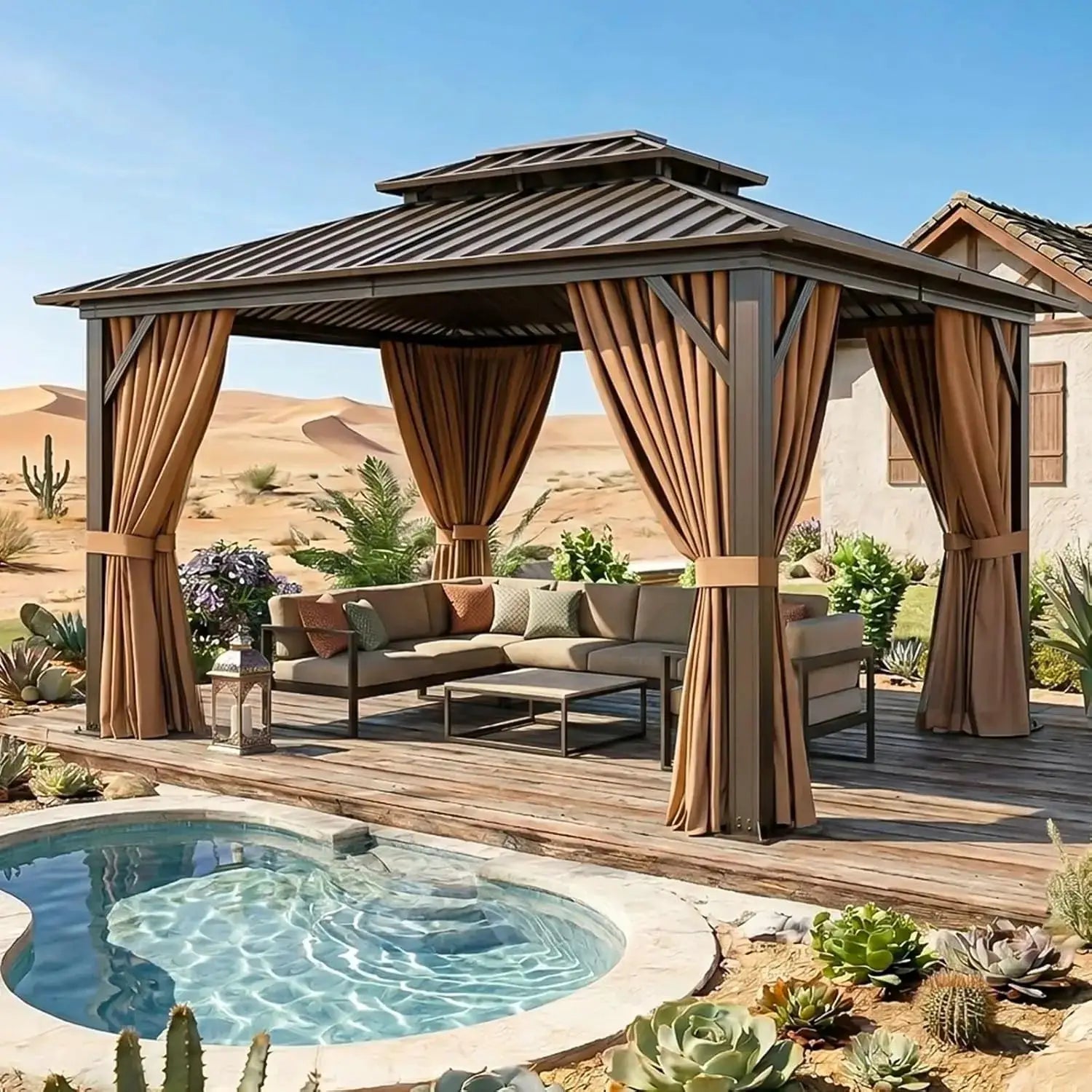 10x12FT Hardtop Gazebo Galvanized Steel Roof Curtains & Netting Backyard Patio, Custom by Beastly Survival Outlet