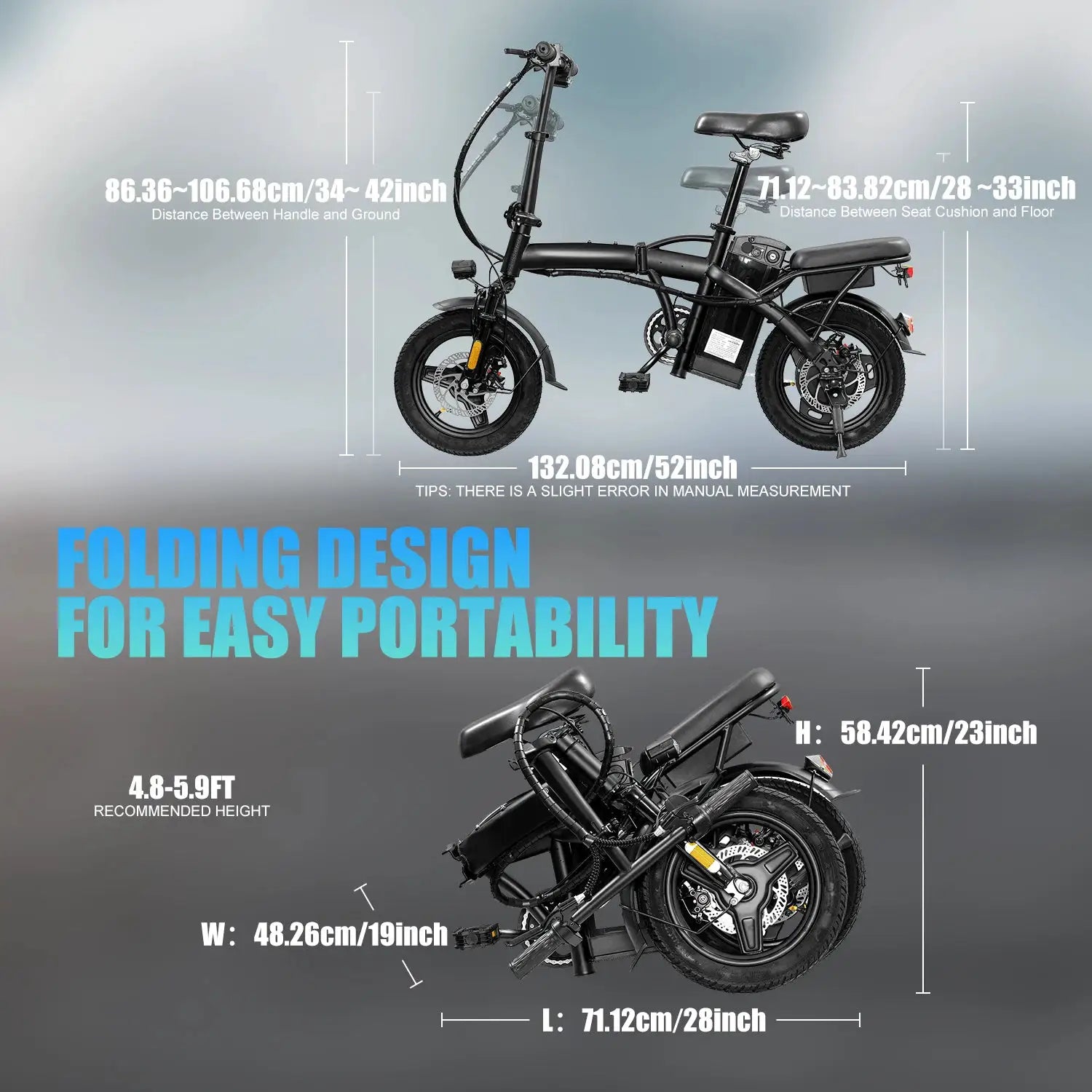 T5 Lightweight Folding Electric Bike for Adults 48V 750W Peak Power 20MPH 18-22 Miles Range 14Inch Disc Brake Commuter E-bike by Beastly Survival Outlet