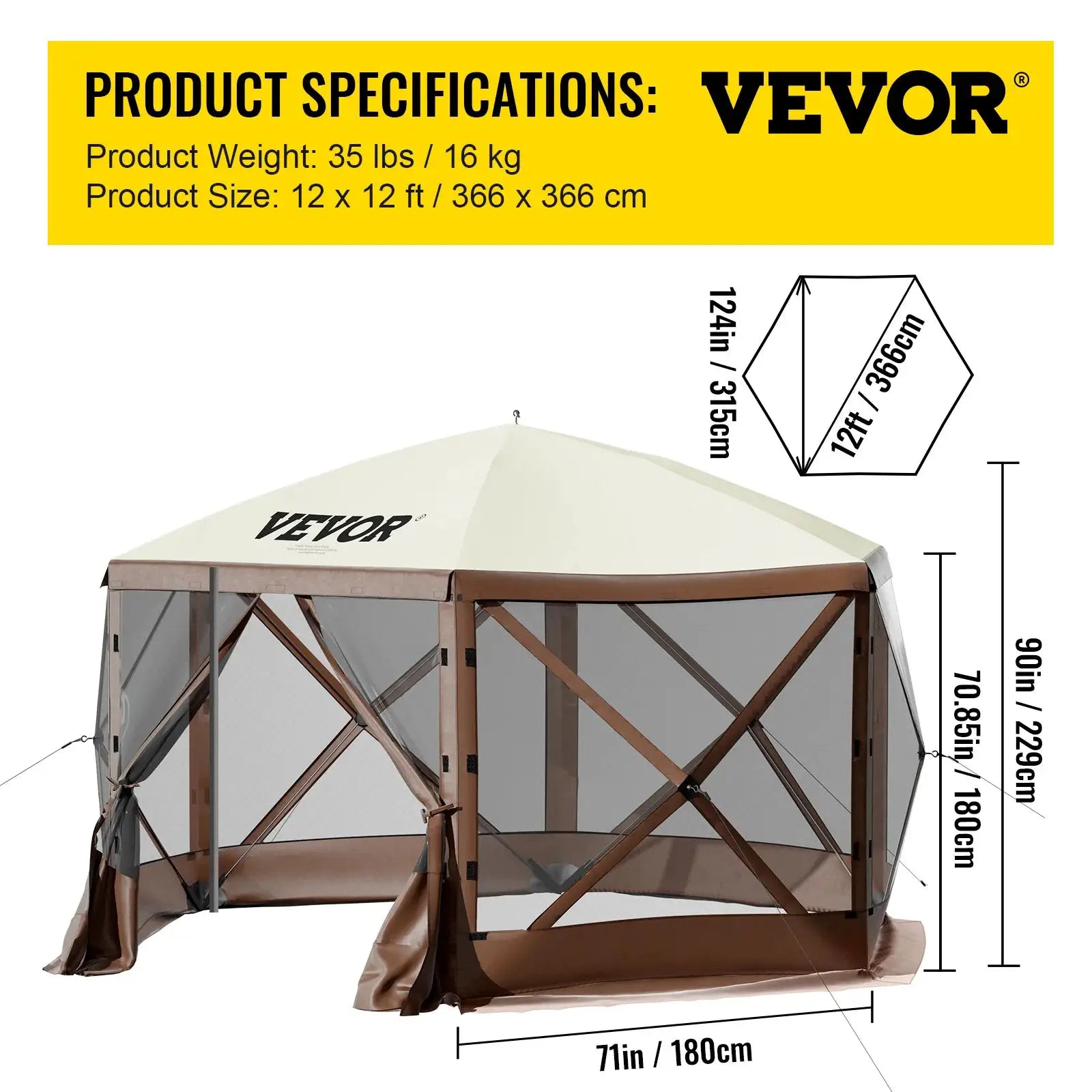 SucceBuy Pop-up Camping Gazebo Camping Canopy Shelter 6 Sided 12' x 12' / 10' x 10' Sun Shade Tents & Canopies Camping & Hiking by Beastly Survival Outlet