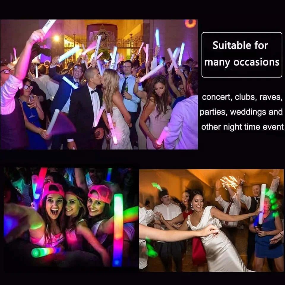LED Glow Foam Sticks 100 Colorful RGB Light Party Tubes Pack