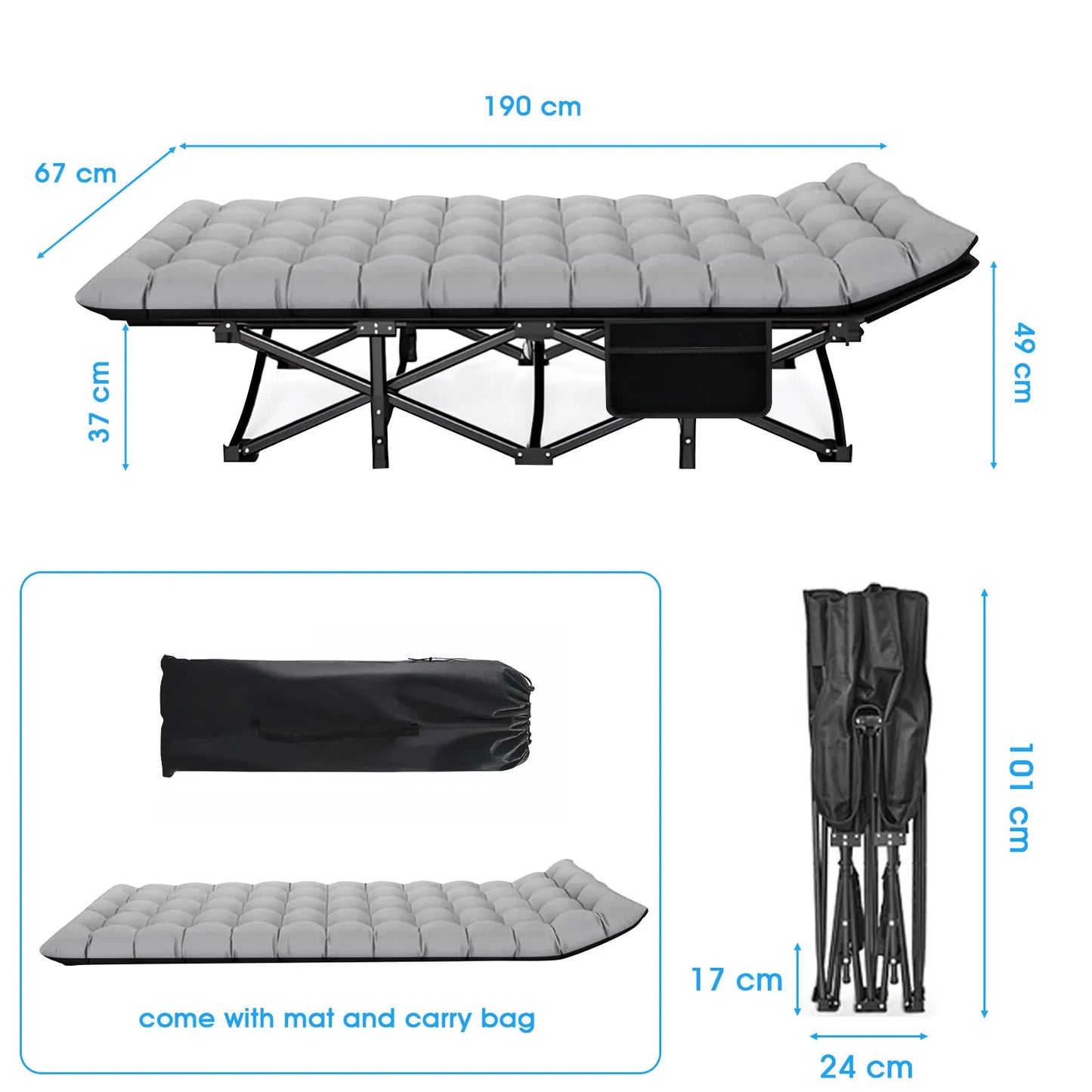 Folding Camping Cots Portable Heavy Duty Outdoors Bed Adults