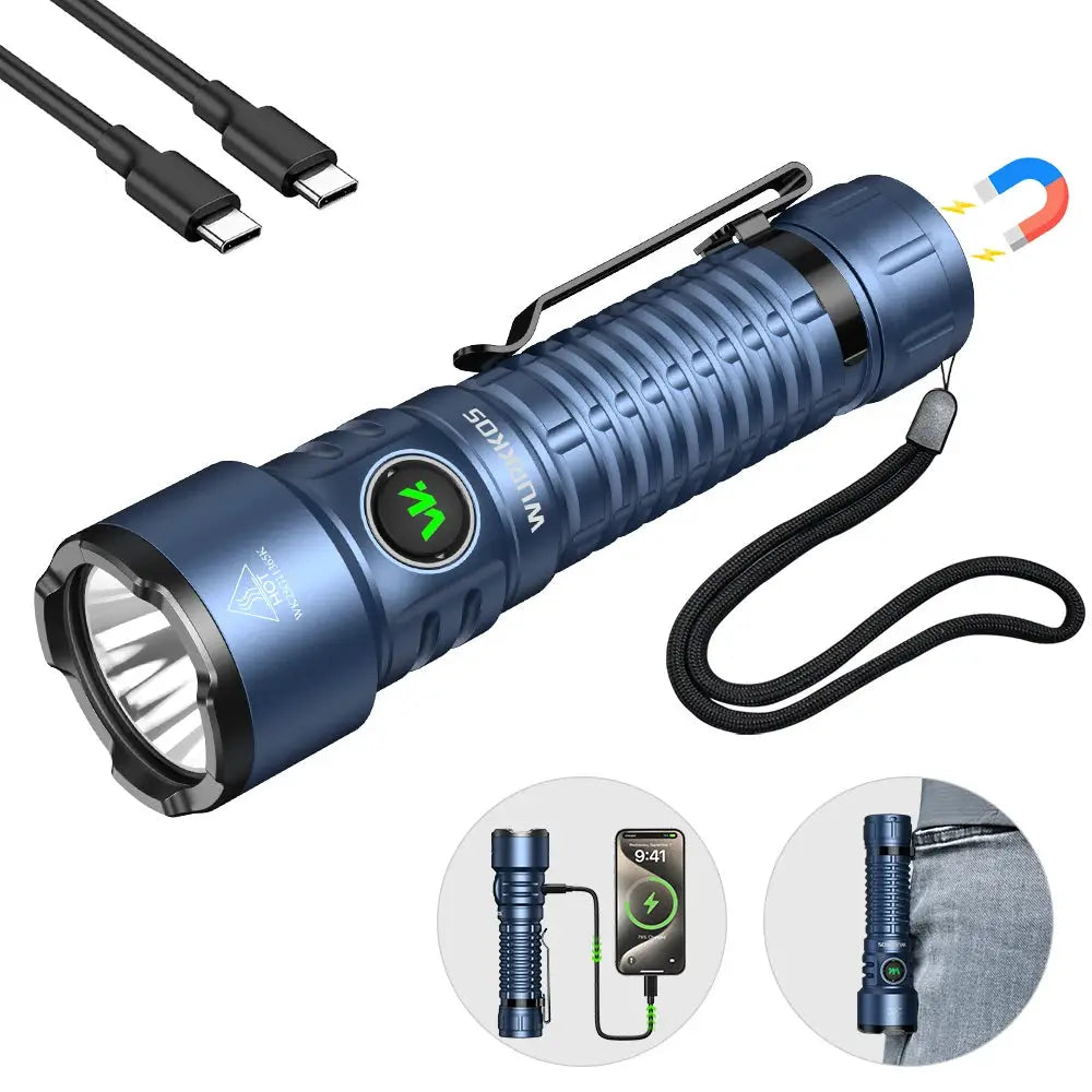 Wurkkos TS28 EDC Flashlight 3200 lm Rechargeable 21700 Battery 506m Beam Distance Magnetic Tail Cap Self-Defense Flashlight by Beastly Survival Outlet