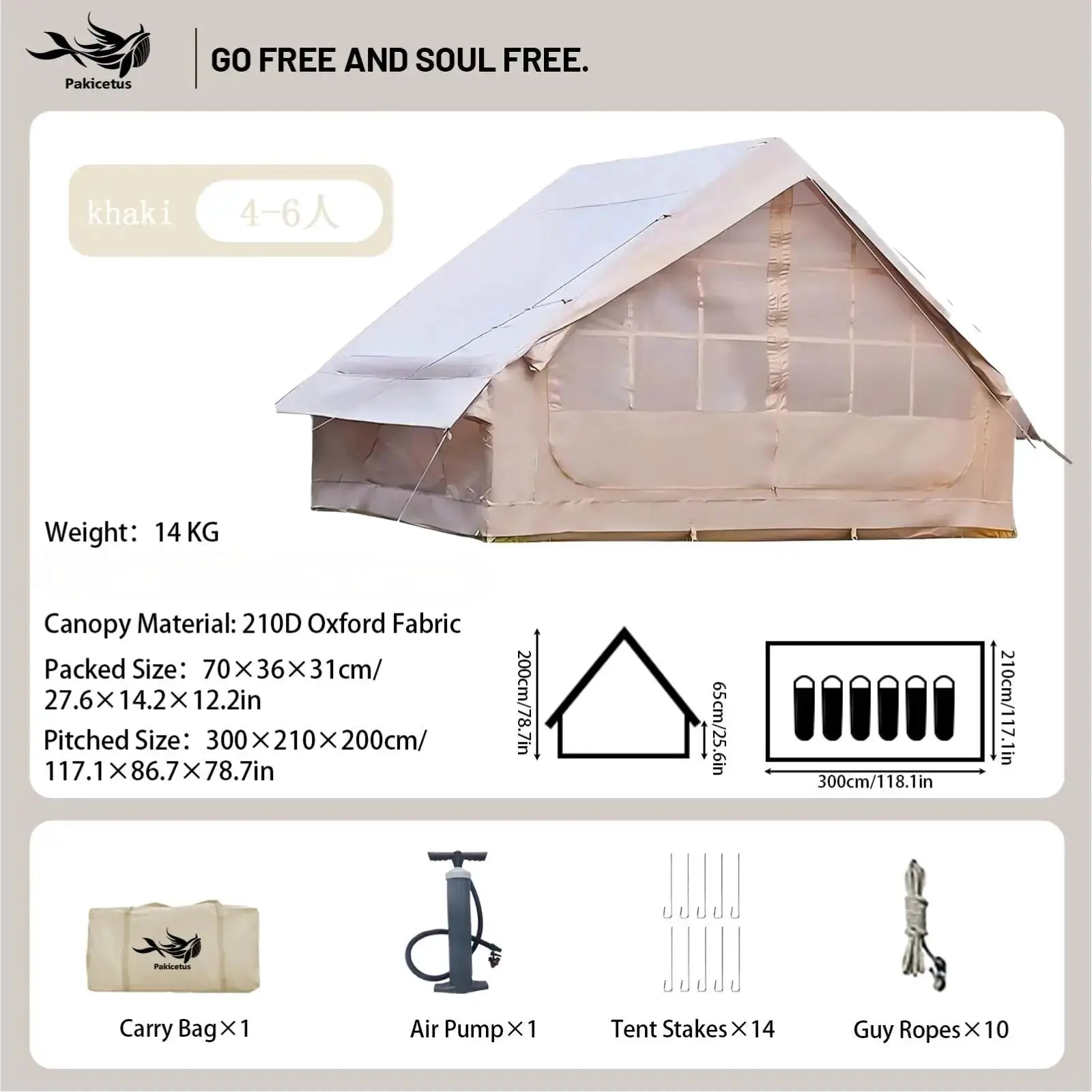 Pakicetus Quick Setup Inflatable Camping Tent, Waterproof Family Tent for 4-8 Persons, Portable Air Tent with Carry Bag by Beastly Survival Outlet