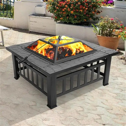 Square Fire Pit Table 32in Outdoor Heating For Patio Gardens