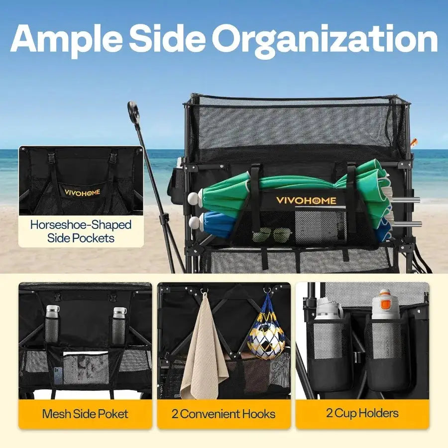 500L Large Capacity Double Decker Collapsible Wagon 500lbs Heavy Duty Utility Folding Cart with Big Wheels 53 Extended for Camp by Beastly Survival Outlet