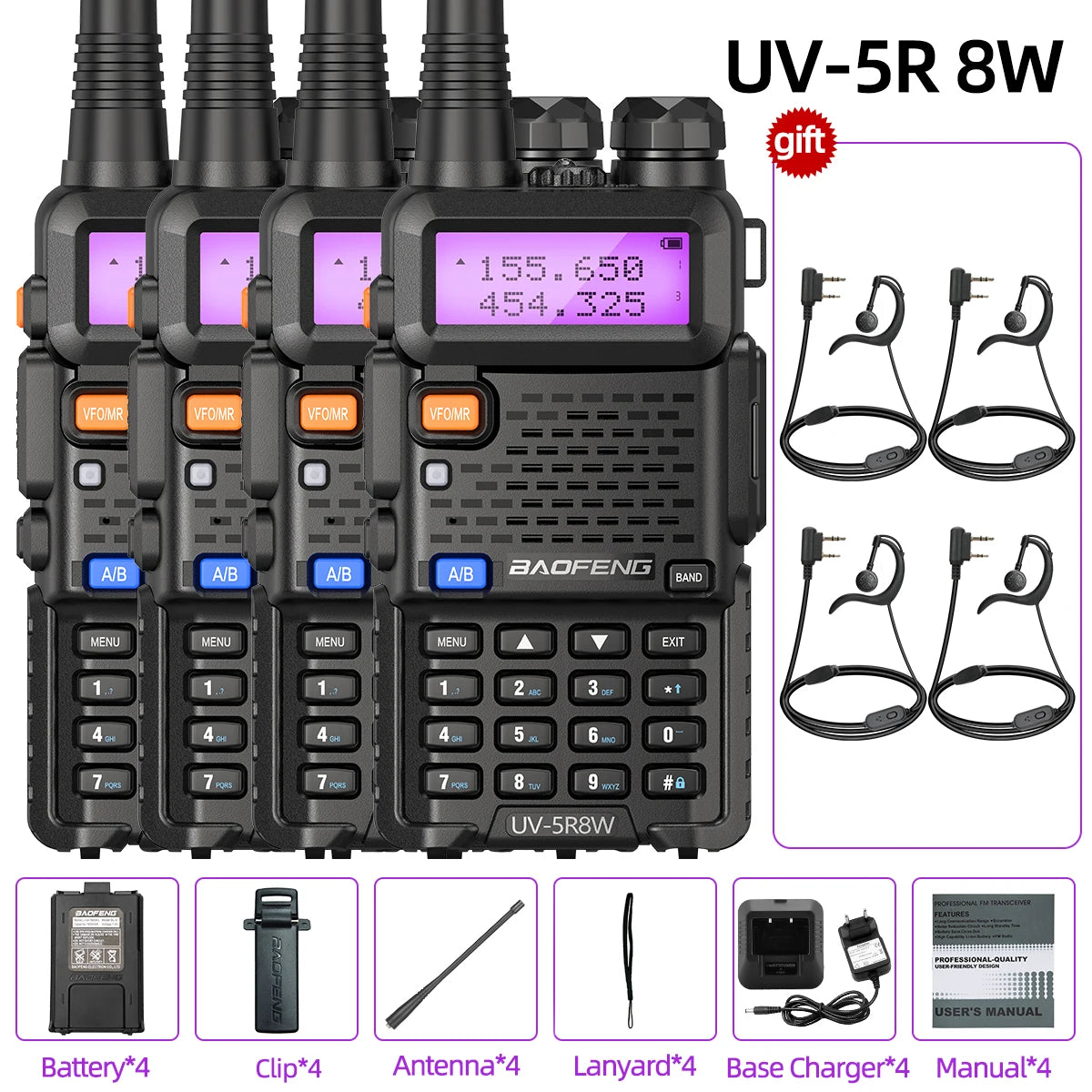 Baofeng UV5R 8W Dual Band Walkie Talkie 1800mAh Ham Radio