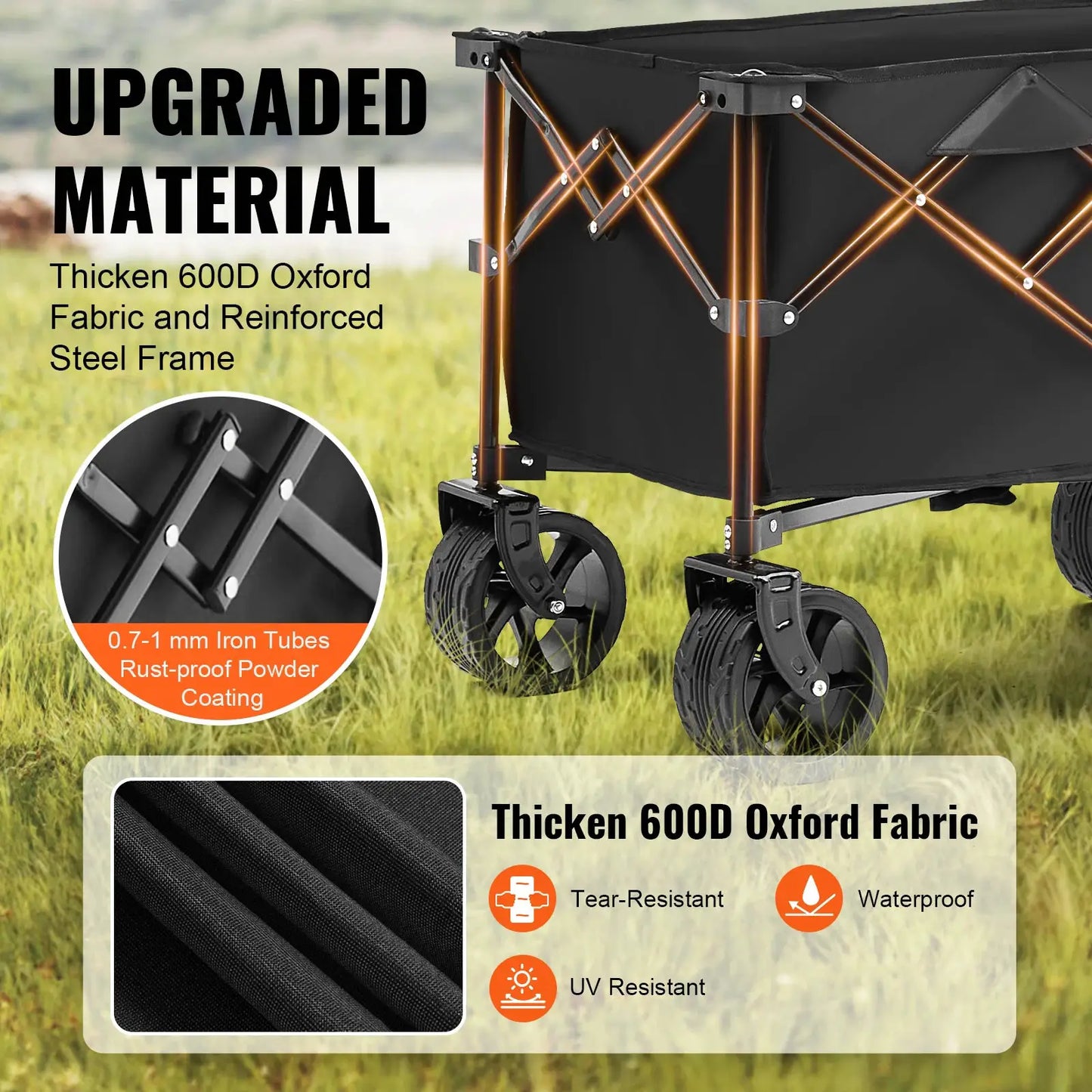 SucceBuy Collapsible Folding Wagon Beach Wagon Cart with All-Terrain Wheels Drink Holder Sport Wagon for Camping Shopping Garden by Beastly Survival Outlet