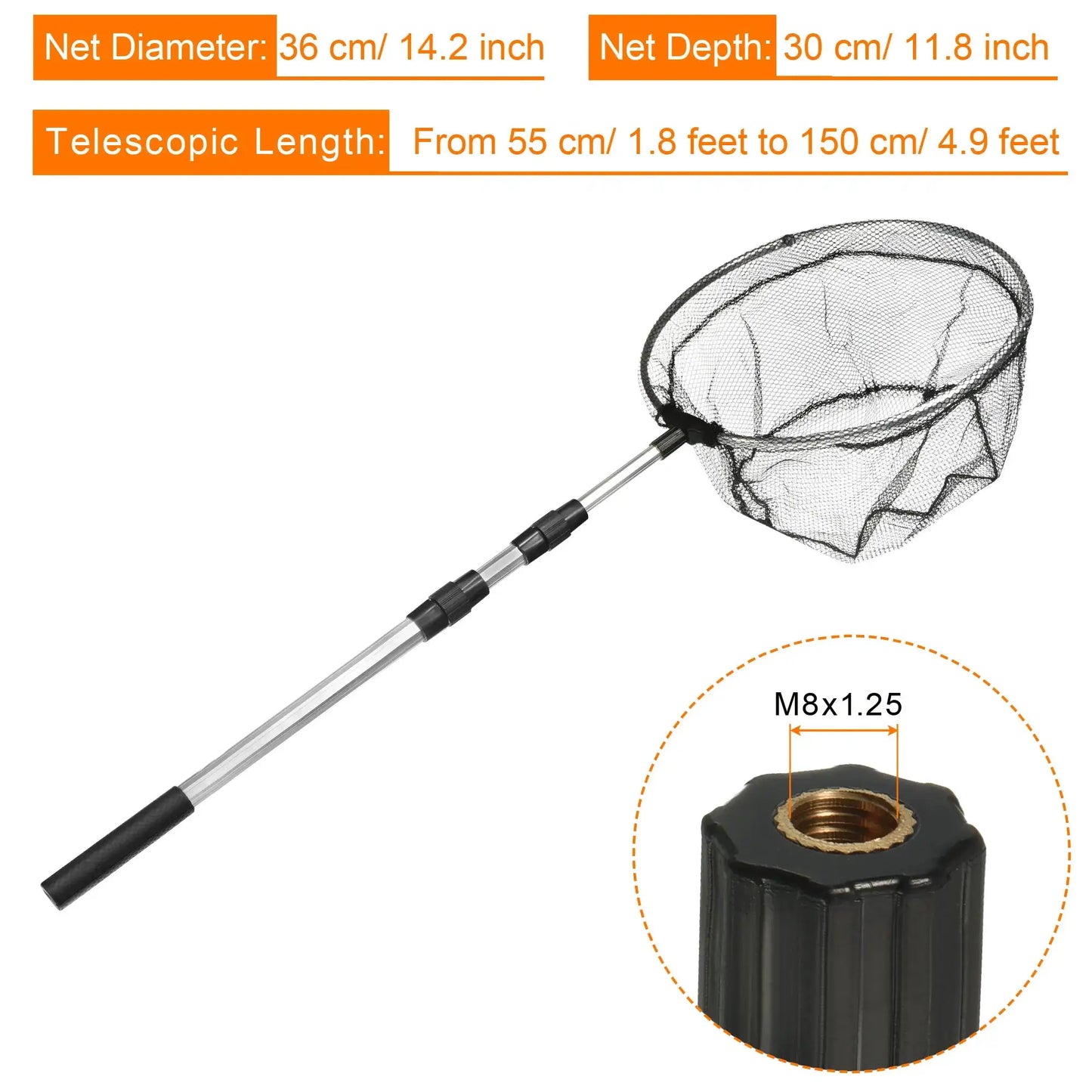 Folding Fishing Net Round Extend to 4.9ft Aluminium Alloy Telescopic Landing Pole Handle with M8 Thread for Freshwater Saltwater by Beastly Survival Outlet