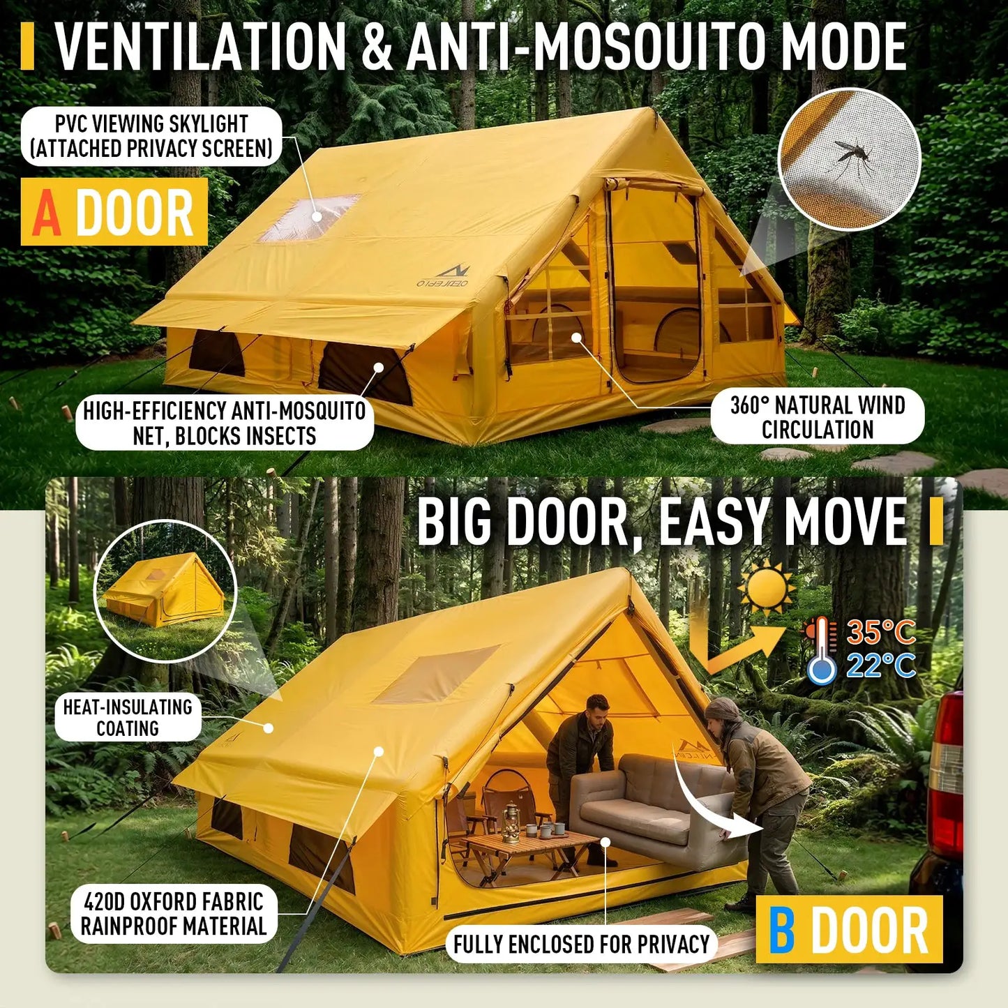 Senleet Inflatable Camp Tent 6to8 Person Waterproof OxfordUKX by Beastly Survival Outlet