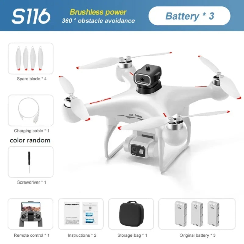 S116 Max Drone with 3 Batteries 8K Dual Camera and Obstacle Avoidance