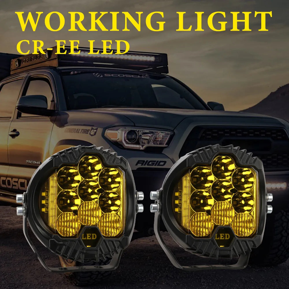 5 Inch 90W Car LED Spotlight Auxiliary Driving Lamp Yellow Pair
