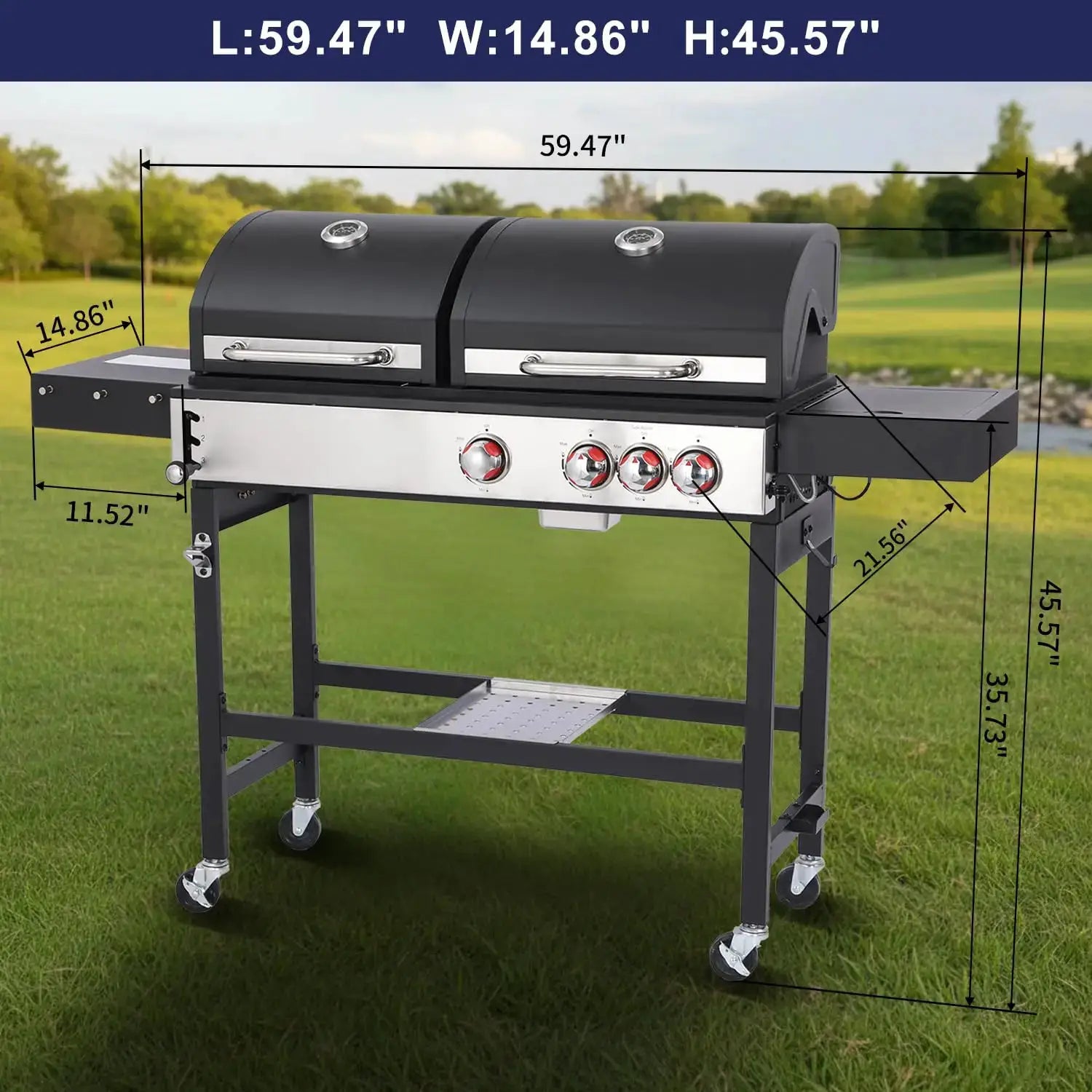 Charcoal and 3-Burner Propane Gas Grill Combo with Side Burner & Porcelain-Enameled Cast Iron Grate, Dual Fuel BBQ, Customized by Beastly Survival Outlet