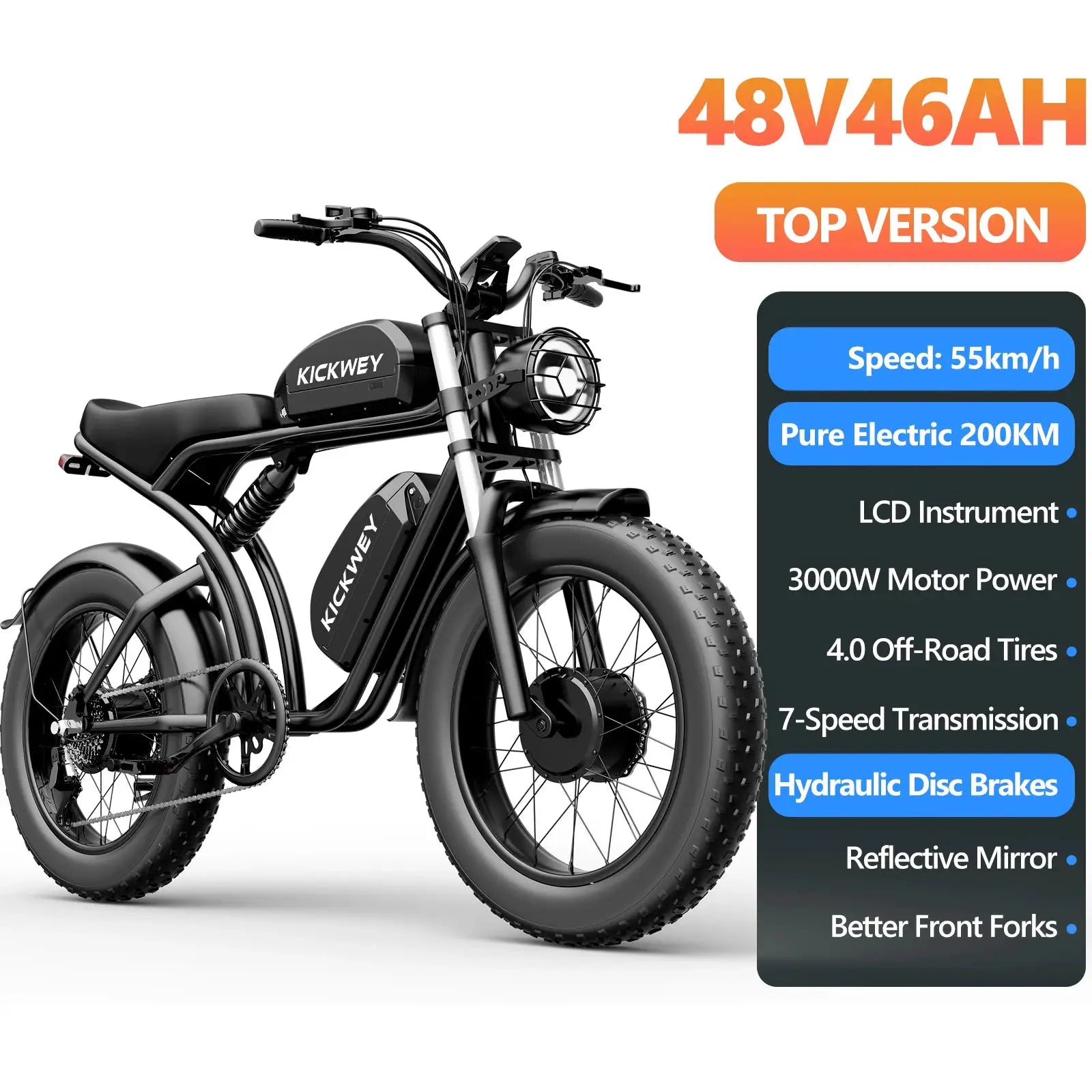 KICKWEY K7 Electric Bike, Off-Road Electric bicycle, Full Suspension E-Bike, 20" Fat Tire All-Terrain Electric Dirt bike, Ebike by Beastly Survival Outlet