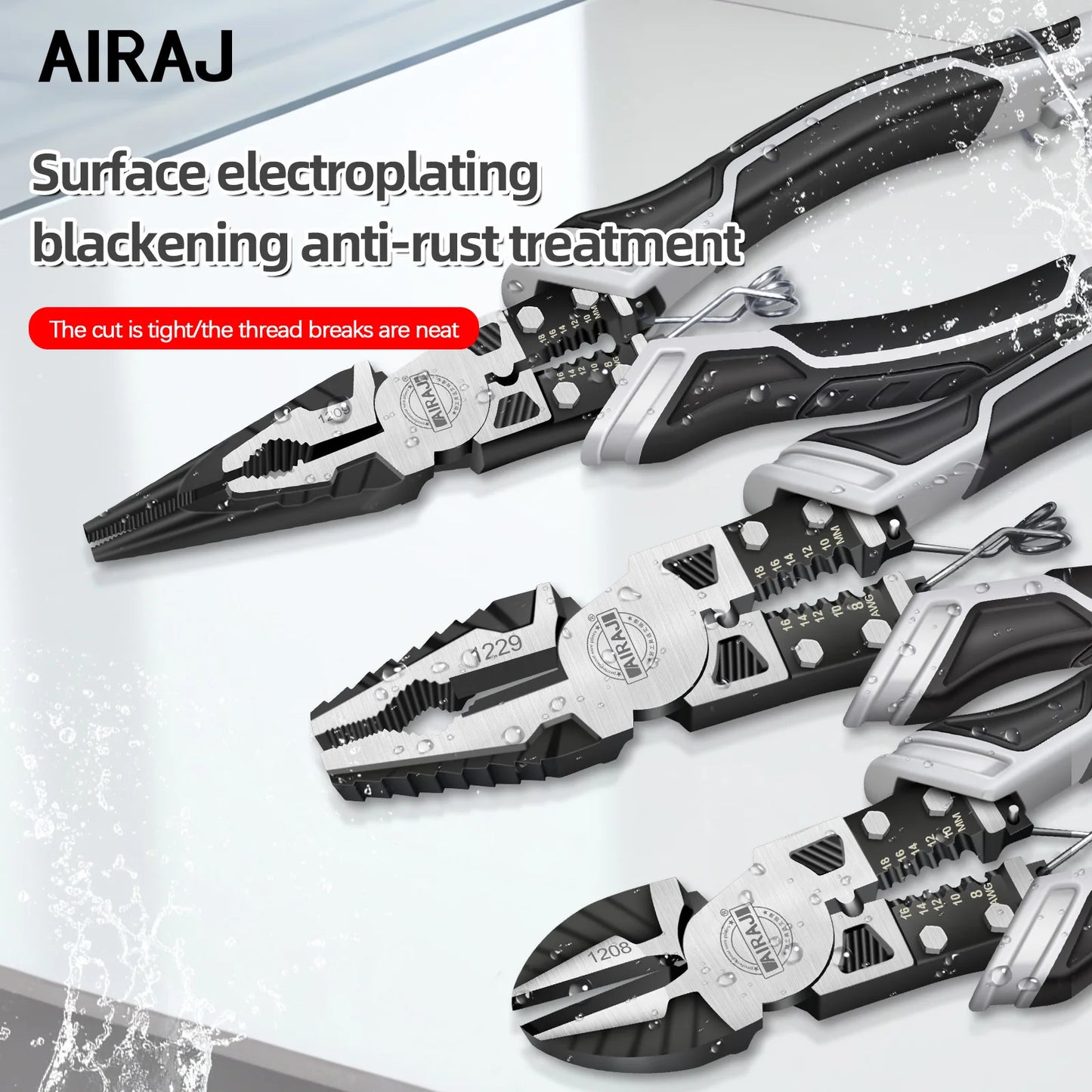 Airaj 8 Inch Multi Functional Pliers 9 Inch Pointed Nose Set