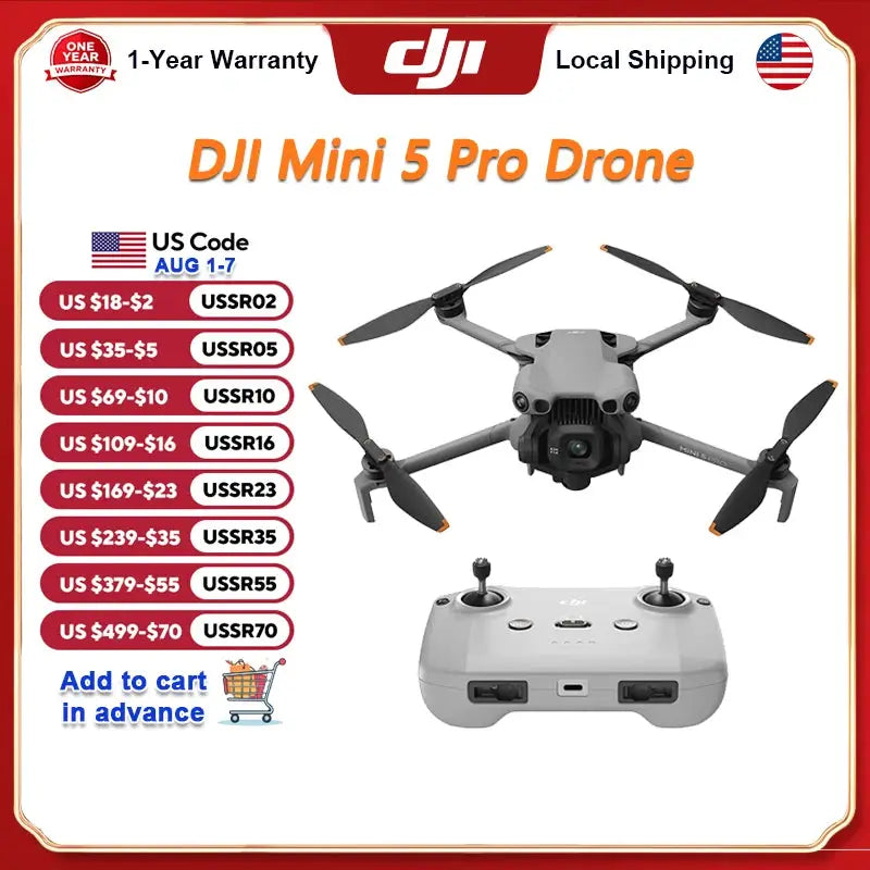 DJI Mini 5 Pro Camera Drones Ultra-Light Foldable Mini 5 Pro Drone with 1-Inch CMOS 4K Camera Omnidirectional Obstacle Sensing ActiveTrack 360° 225° Gimbal 20km Transmission for Beginners by Beastly Survival Outlet