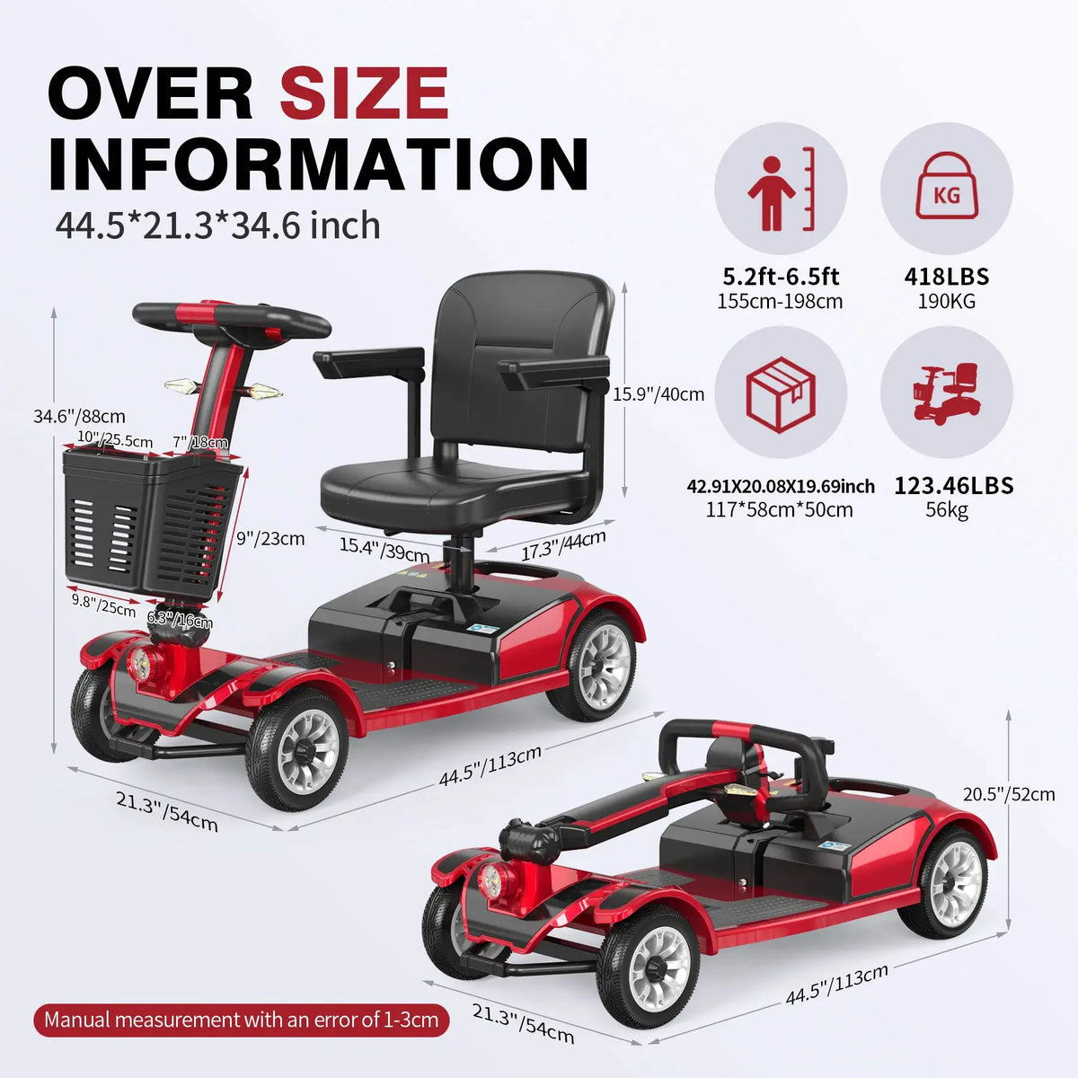 UNIFICARE Red Foldable 4 Wheel Mobility Scooter, 20AH Large Capacity Battery Adjustable Seat Electric Scooter For Senior Elderly by Beastly Survival Outlet UNIFICARE Red Foldable 4 Wheel Mobility Scooter, 20AH Large Capacity Battery Adjustable Seat Electric Scooter For Senior Elderly Beastly Survival Outlet