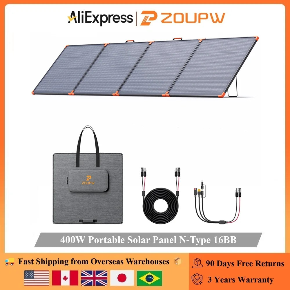 ZOUPW 400W Portable Solar Panel N Type 16BB Highly Efficient