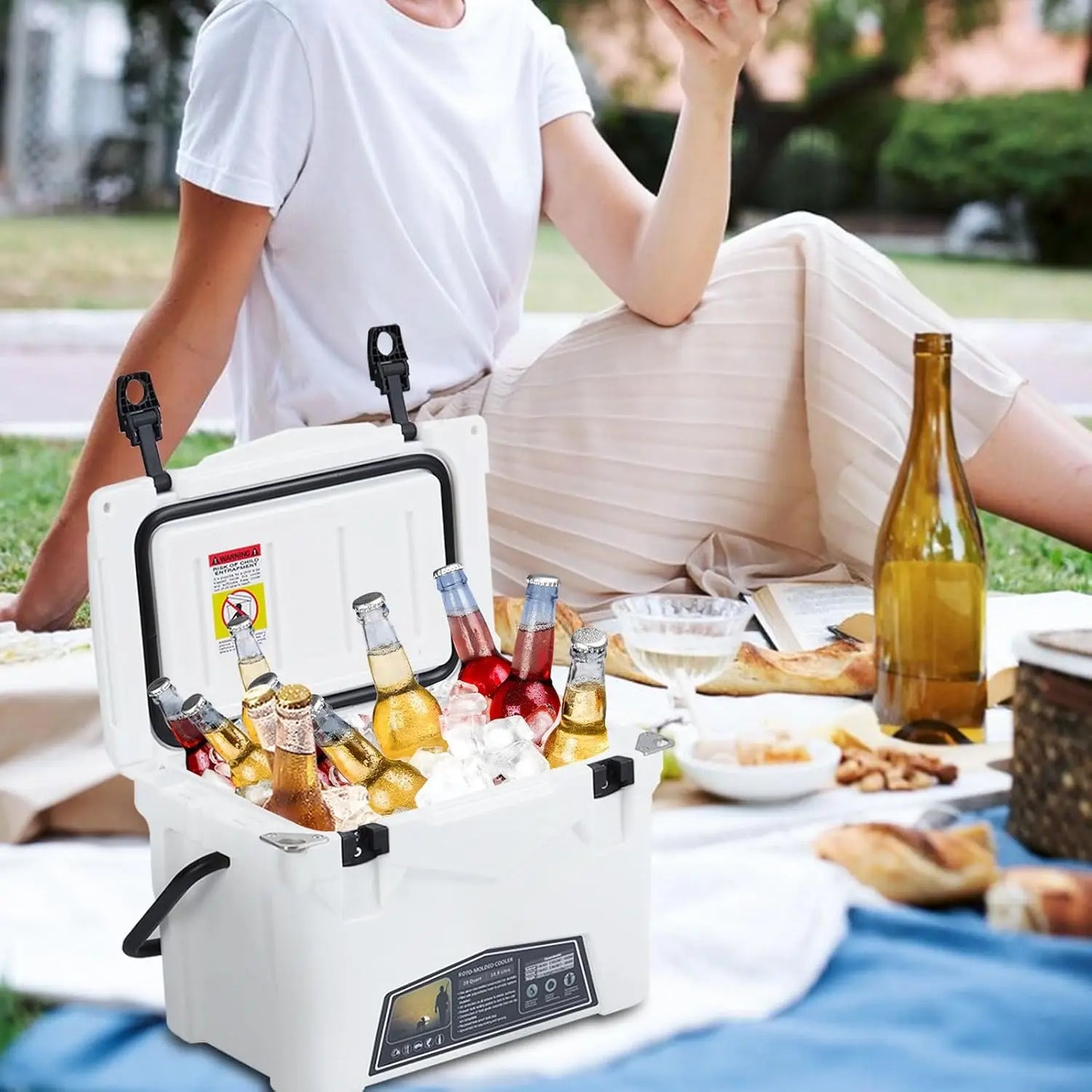 Portable Ice Cooler With Cup Holder Bottle Openers Camping