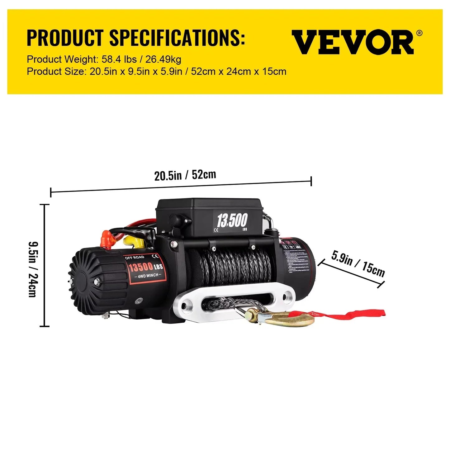 Sihao 13500 LBS Electric Truck Winch with Synthetic Rope Remote