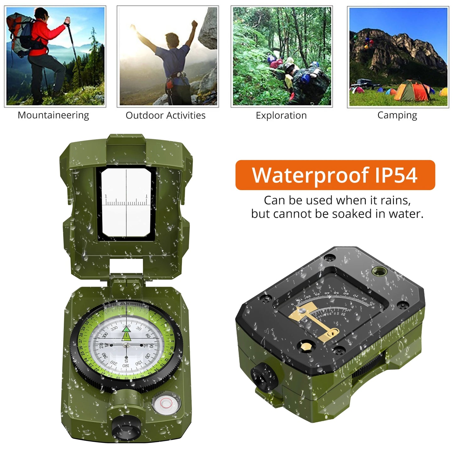 IP54 Waterproof Hiking Compass Slope Sighting Clinometer Pro