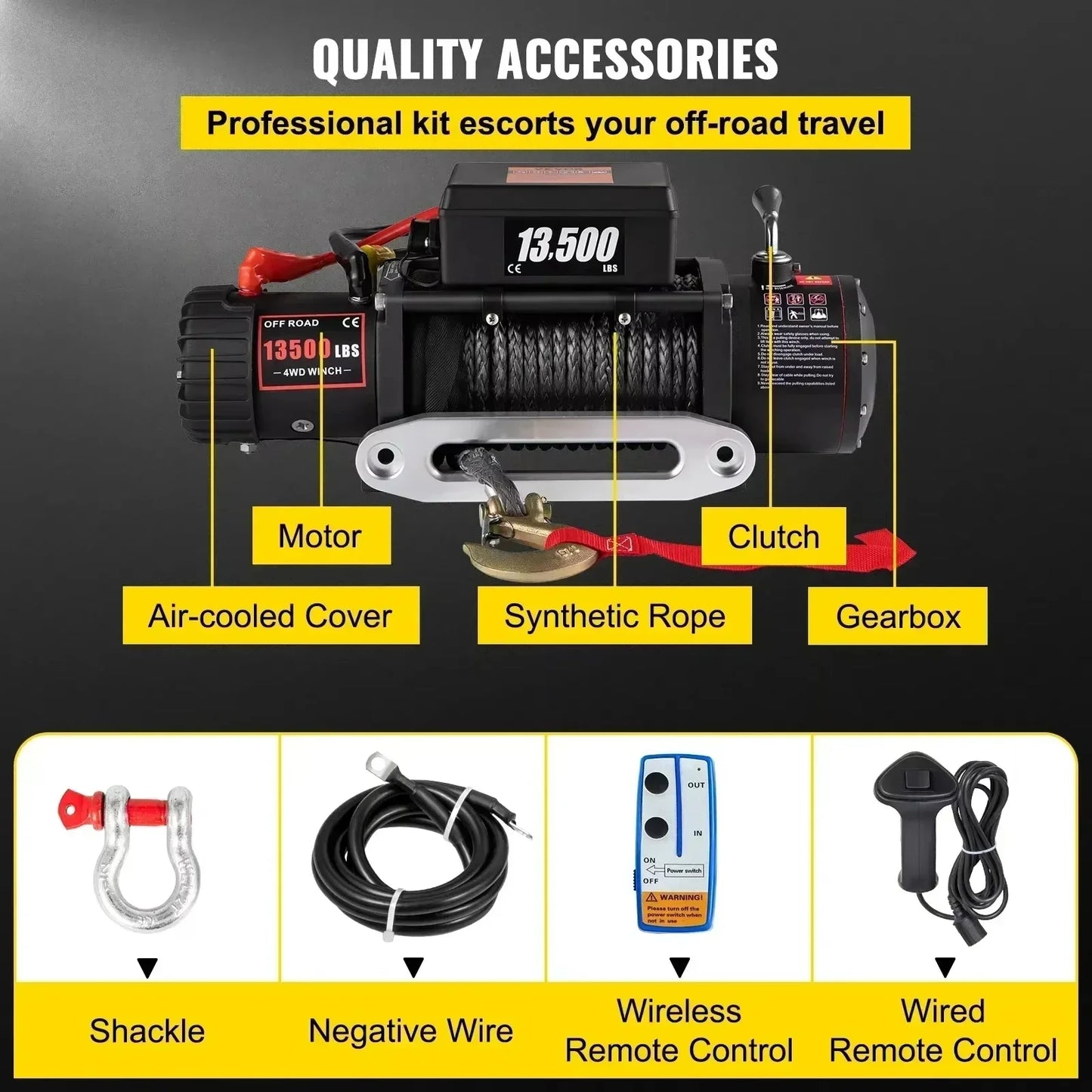 Sihao 13500 LBS Electric Truck Winch with Synthetic Rope Remote