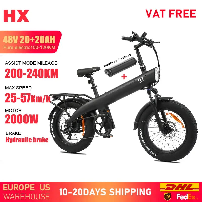 HX Q3 e bike 2000W electric bike 48V 20AH Adult E bike 20Inch Tire Off-Road fatbike City Electric bicycle Mountain e bikes by Beastly Survival Outlet