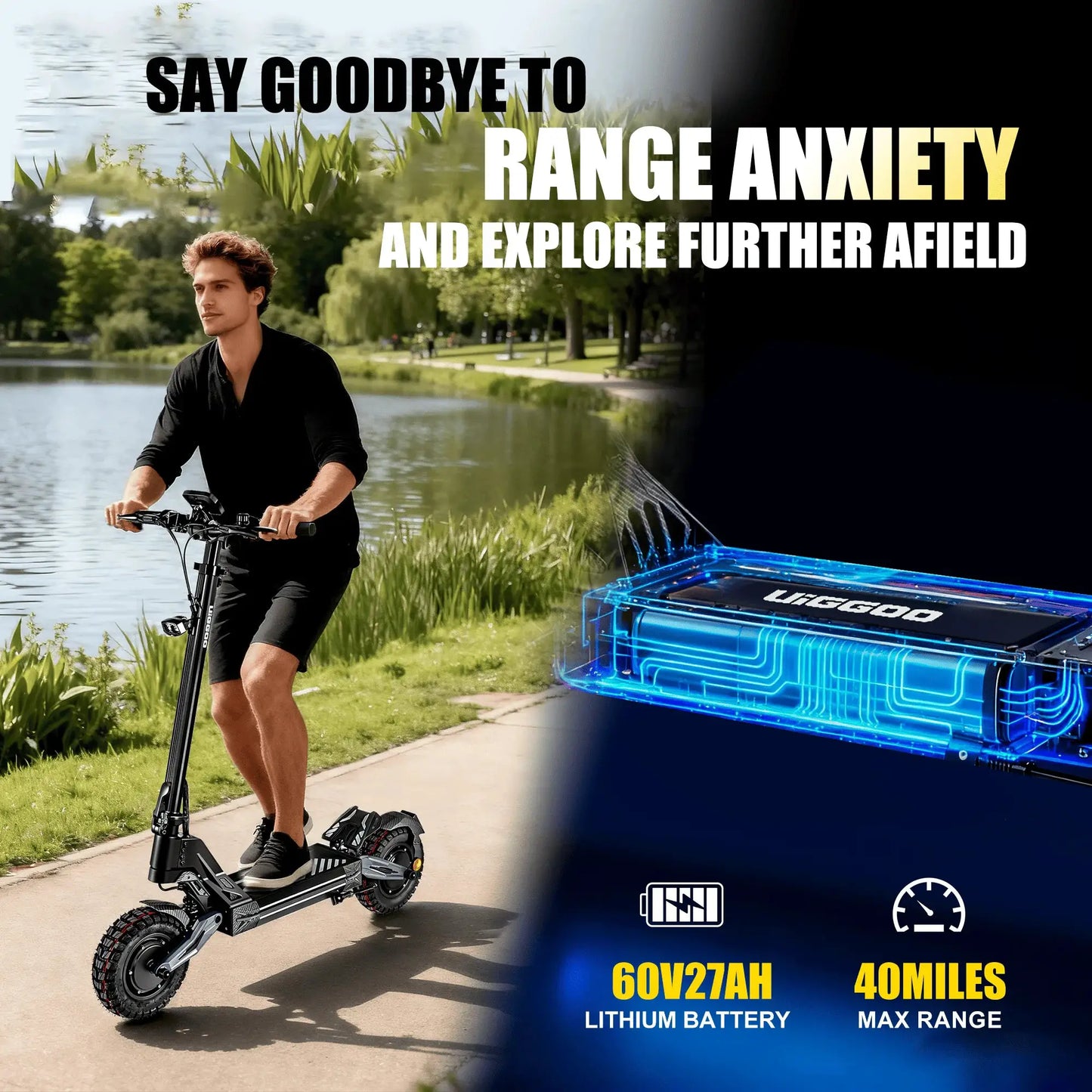 Dual 4000W Motor Electric Scooter for Adults 45MPH Fast E-Scooter 60V 27Ah 11" Off-Road Vacuum Tires 330lbs Heavy Duty by Beastly Survival Outlet