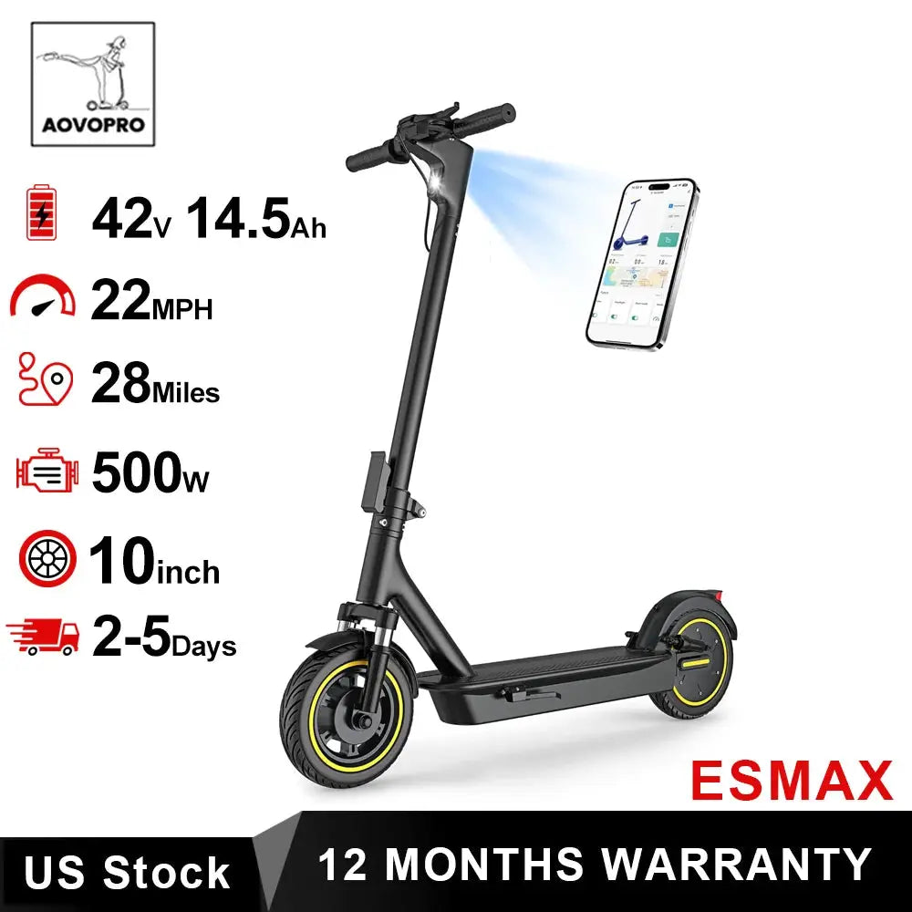 AOVOPRO ESMAX Electric Scooter 500W 22mph Adult APP Smart Scooter 28miles Shock-absorbing Anti-skid Folding Electric Scooter by Beastly Survival Outlet